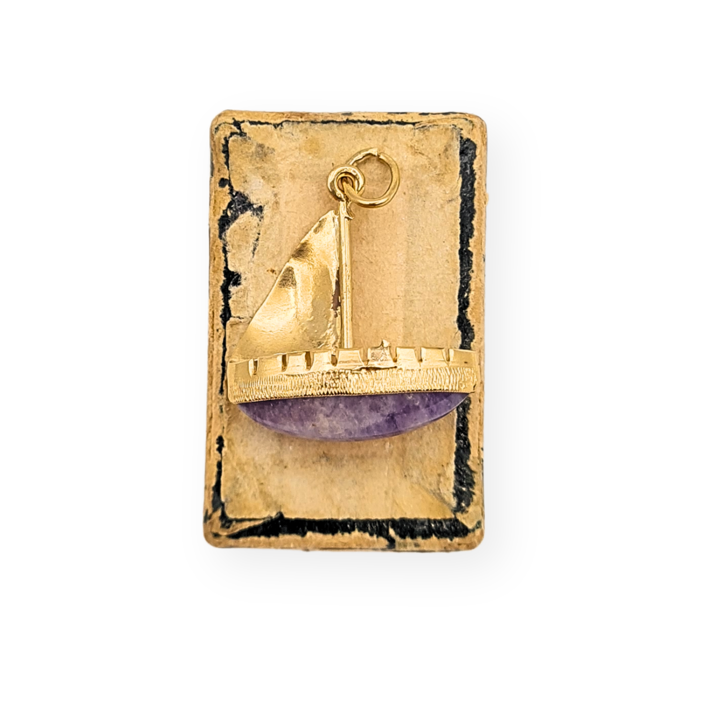 14ct Gold Sailboat Charm, Purple Quartz Boat Pendant