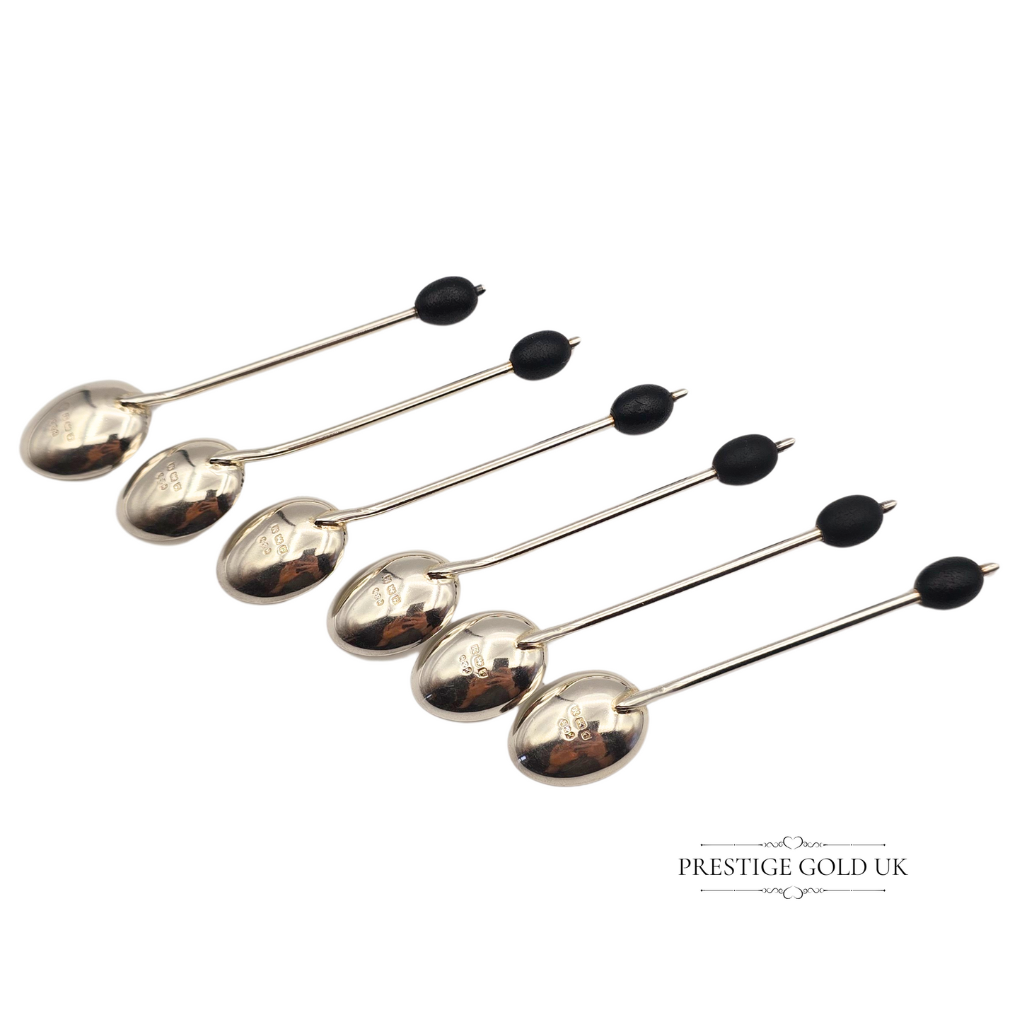 1930's Sterling Silver Coffee Bean Spoons, Set of 6, Birmingham Hallmarked