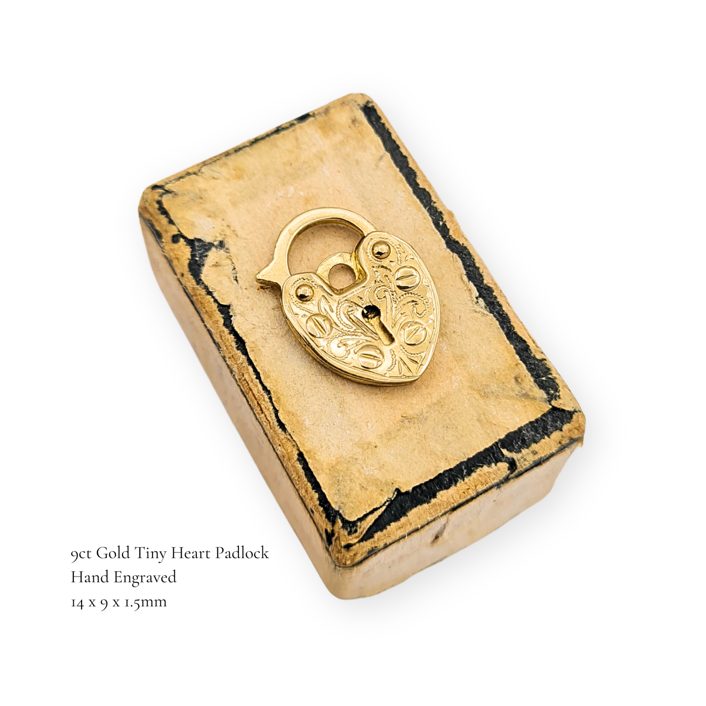 Clearance Item 9ct Gold Heart Padlock, Hand Engraved