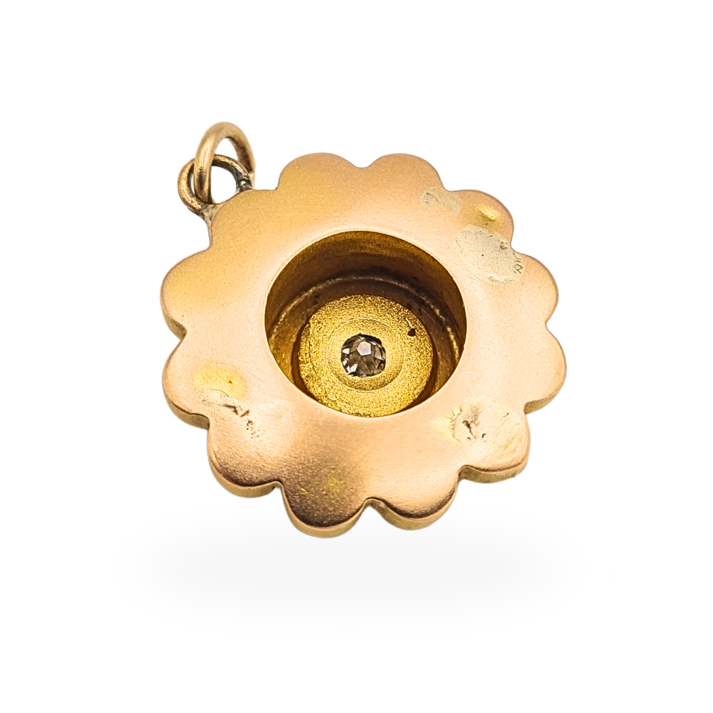 9ct Gold Antique Diamond Pendant Round Starburst Design