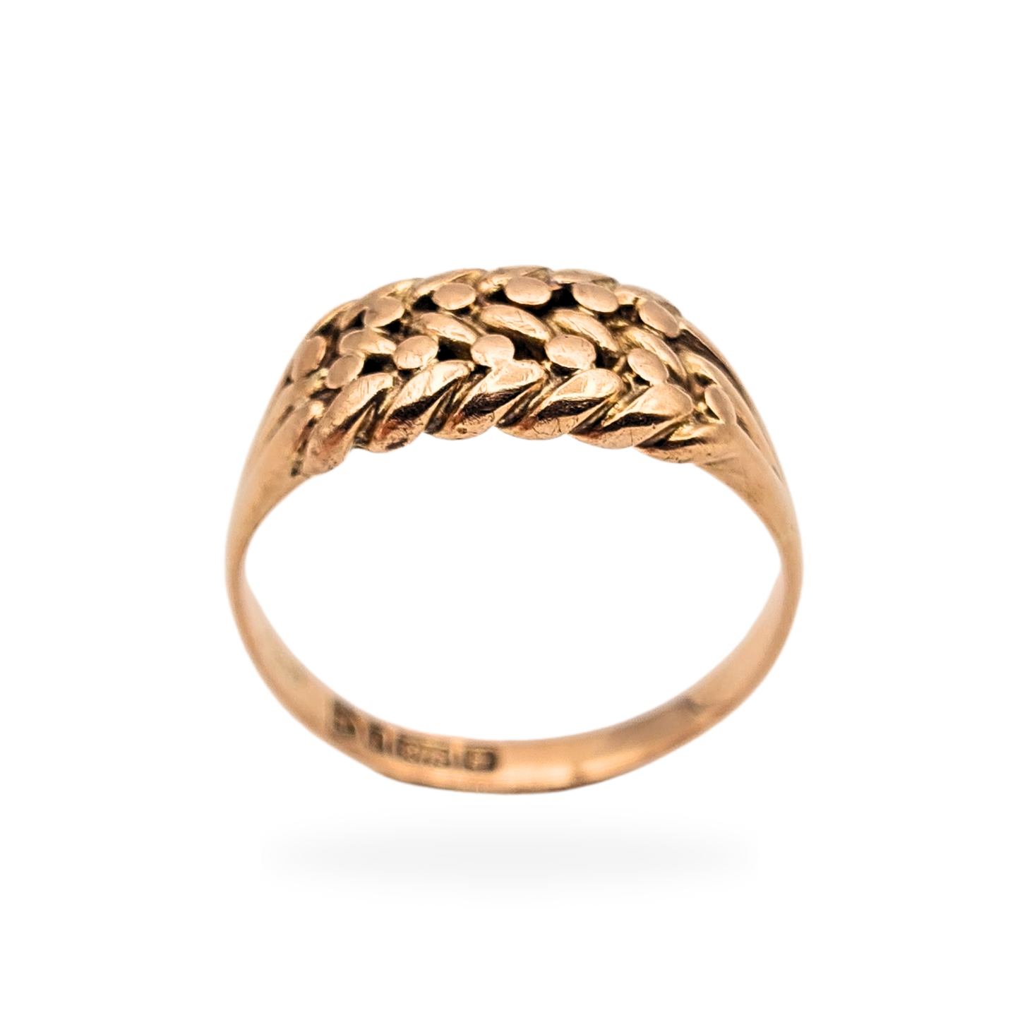 9ct Rose Gold Keeper Ring, Antique Rope Ring, UK T US 9 1/2