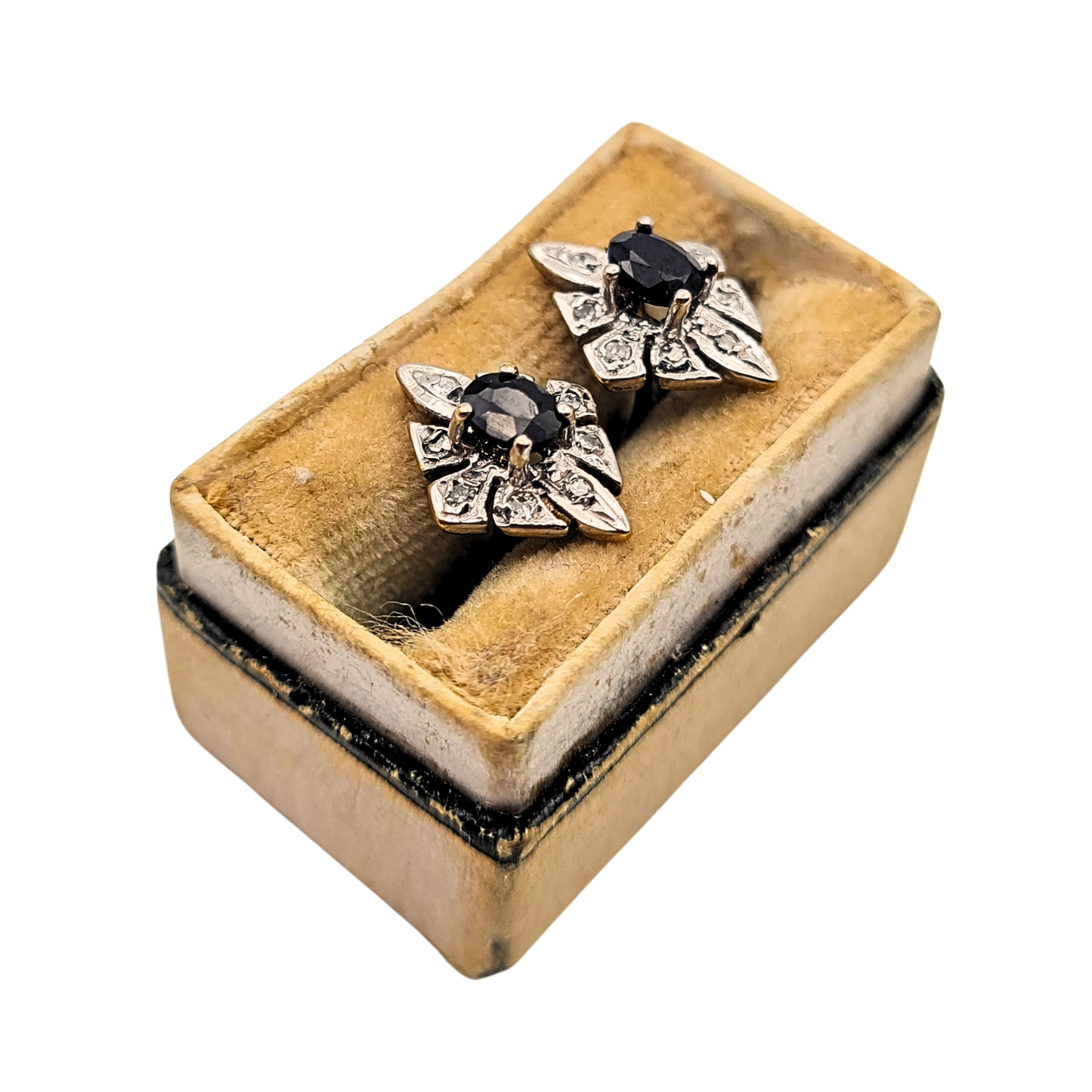 9ct Gold Sapphire Diamond Stud Earrings, Kite Shape