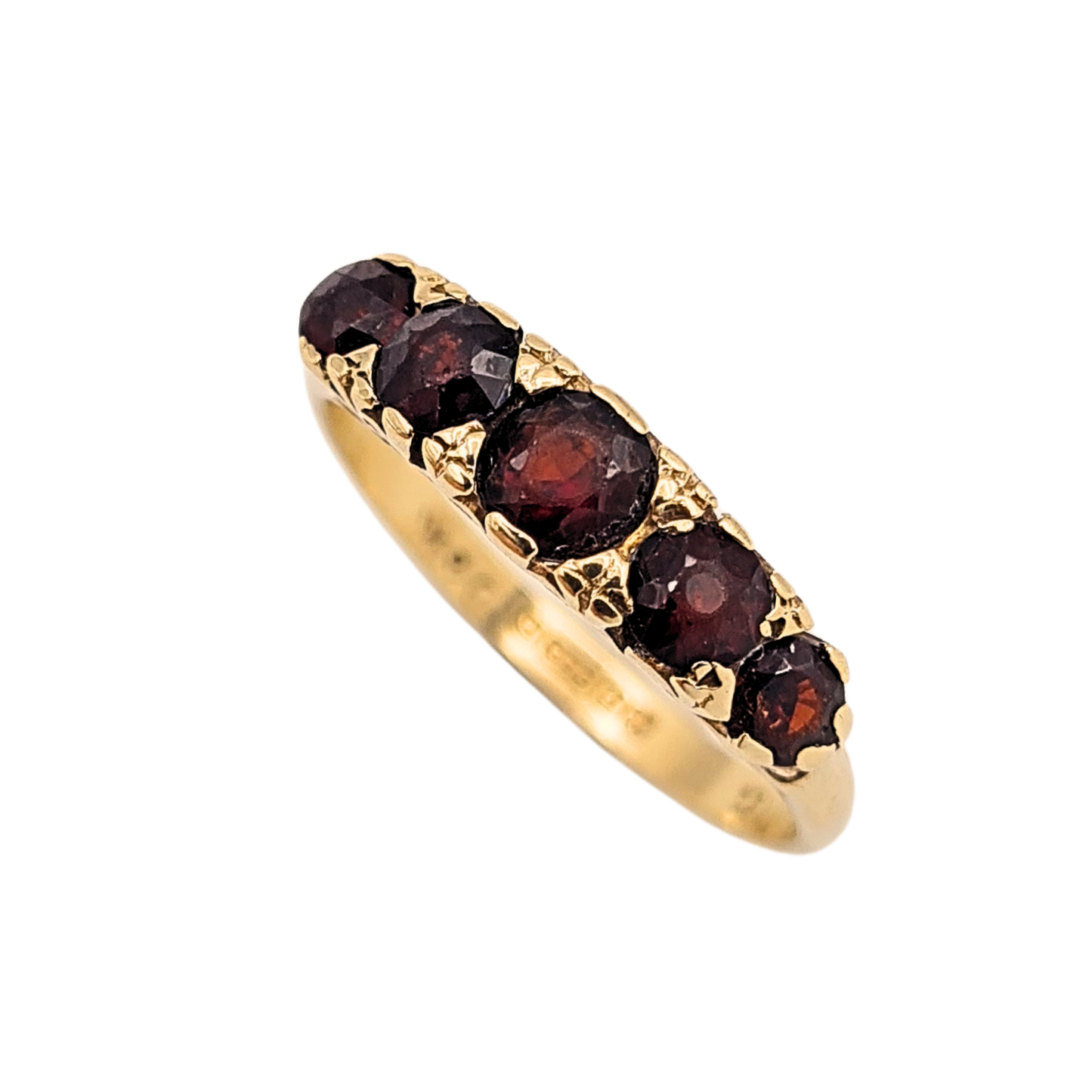 9ct Gold Garnet 5 Stone Ring Vintage 1972 Birmingham UK O US 7