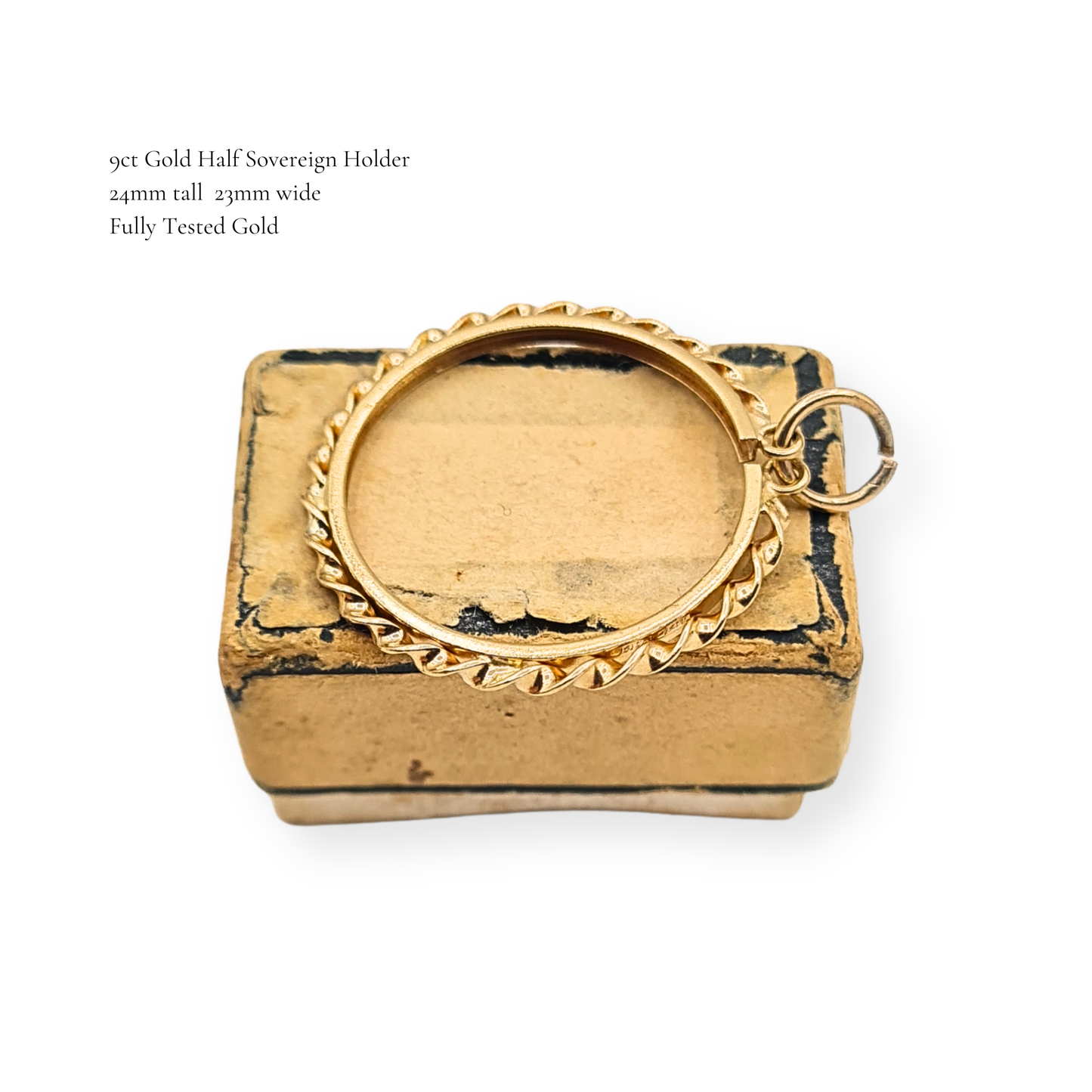 Quality 9ct Gold Half Sovereign Holder Pendant Twist Rope Edge Coin Mount