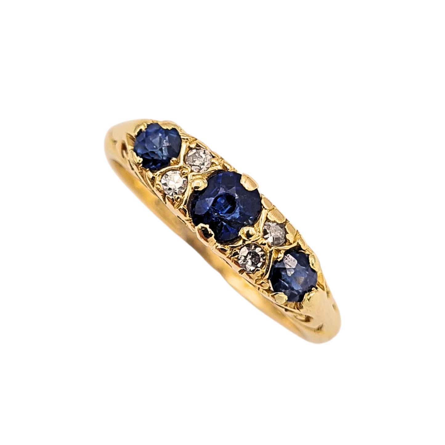 Antique 18ct Gold Sapphire Diamond Ring 1922 Hallmarked Size K 1/2