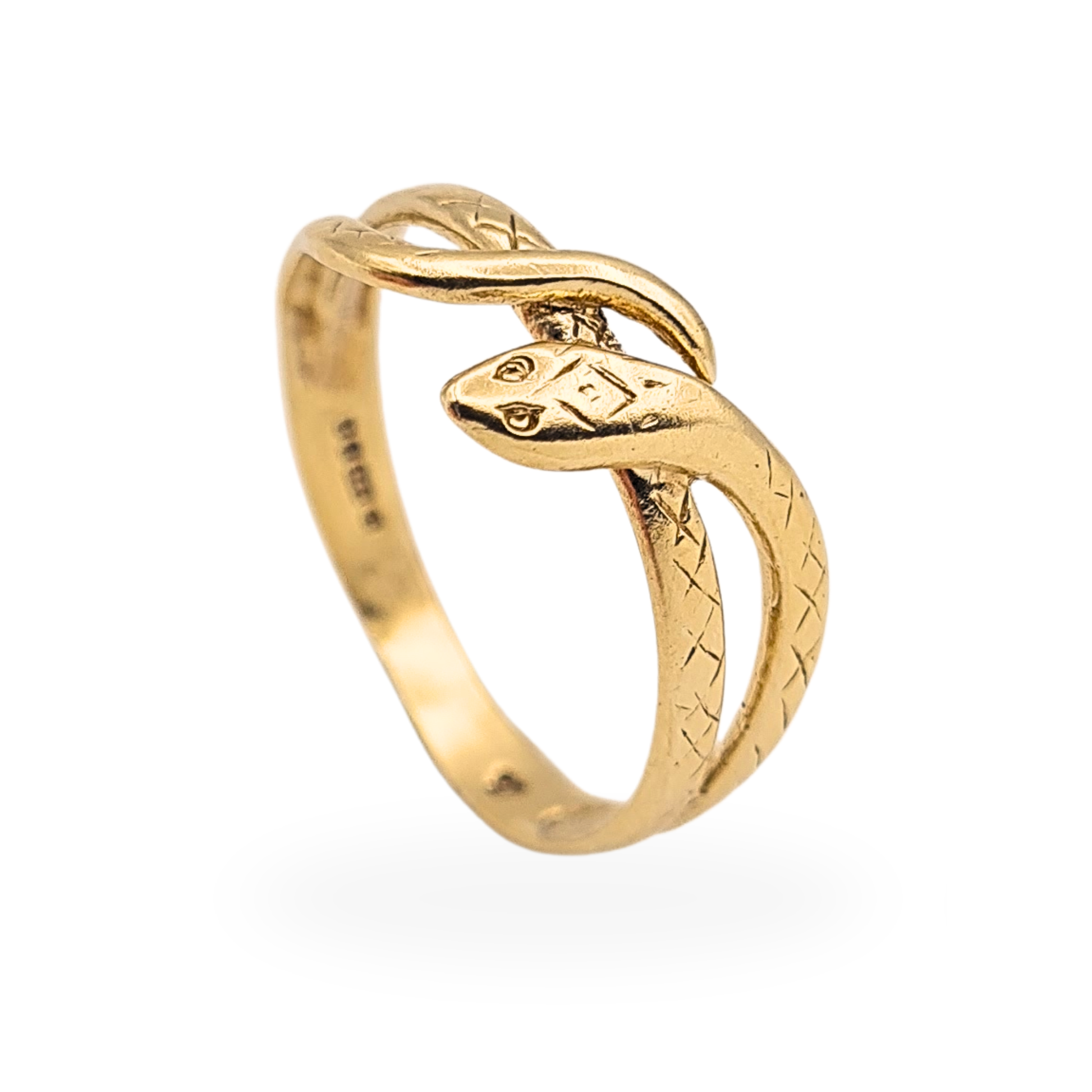 9ct gold crossover snake ring Birmingham hallmarked 9.5mm