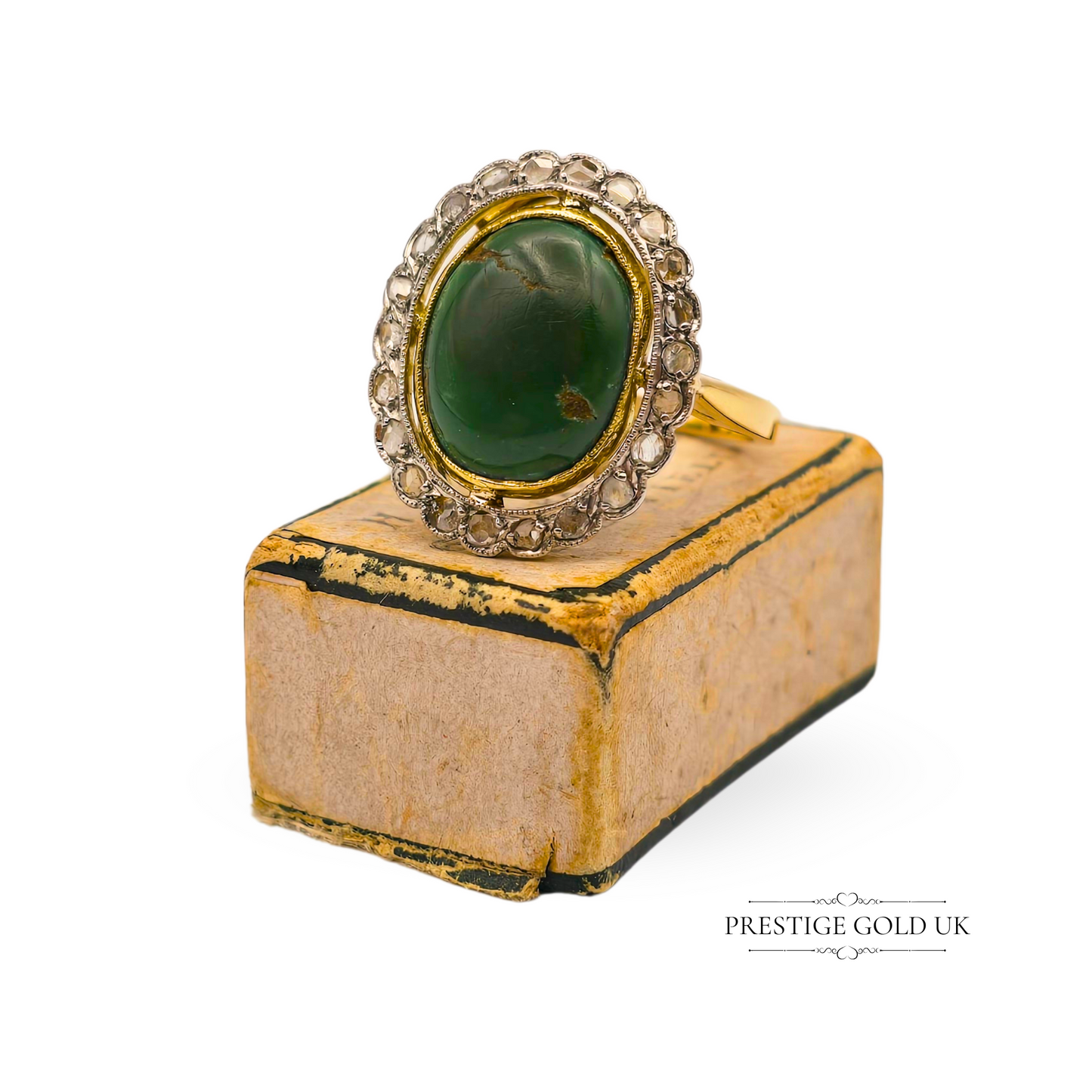 18ct Gold Oval Turquoise & Diamond Halo Cluster Ring,  UK M 1/2  US 6 3/4