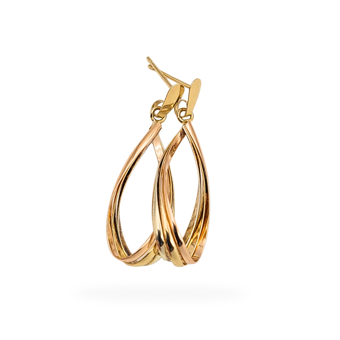 9ct Gold Tri Colour Twist Drop Earrings 37mm Fully Hallmarked