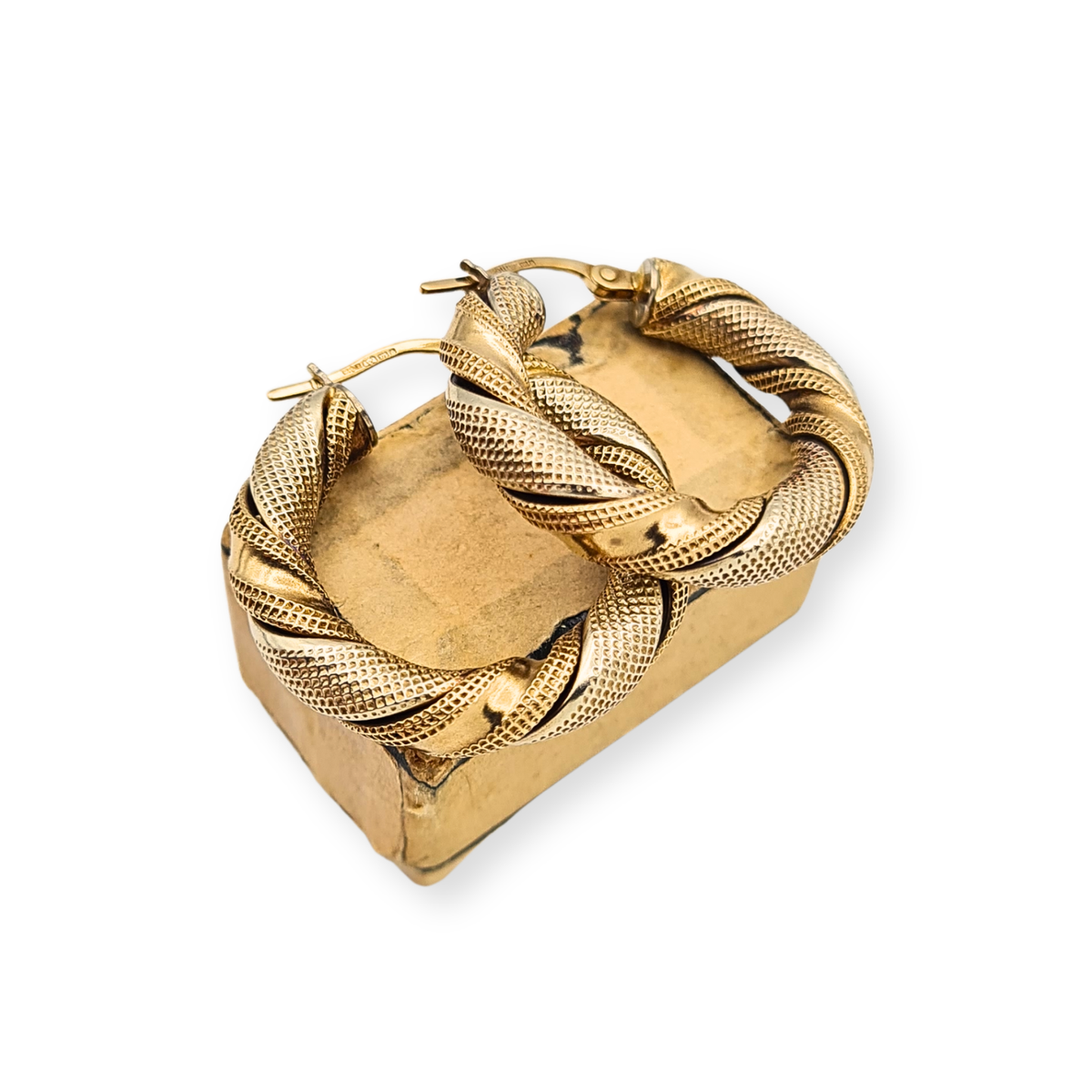 Desgner 9ct Gold Unoaerre Twisted Hoop Earrings Two Tone Italian Hoops