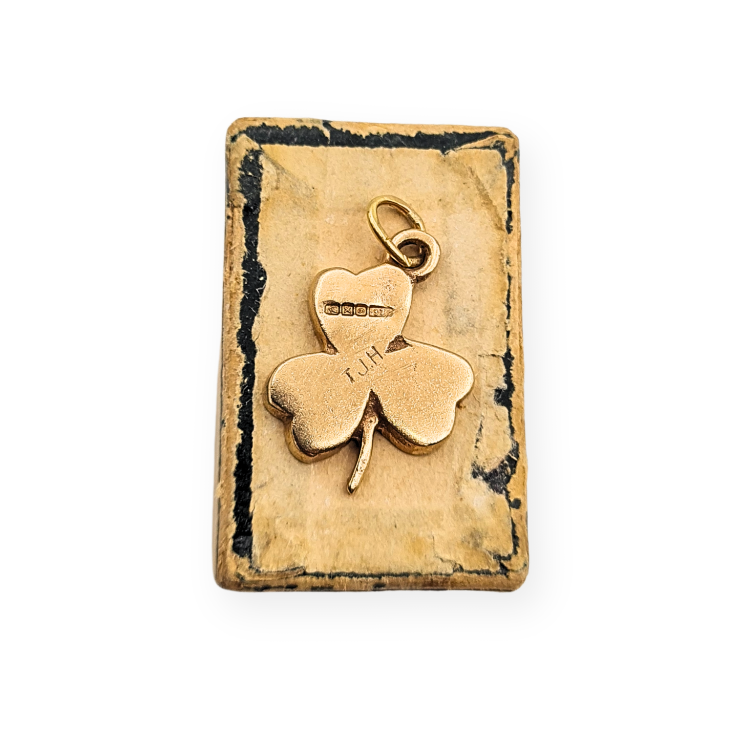 9ct Gold Clover Charm, Dublin 1965, Green Shamrock Pendant