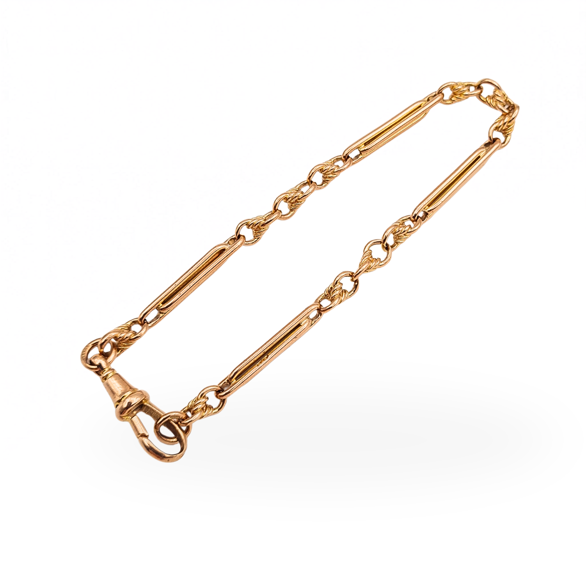 8" Long Rose Gold Albert Bracelet With Trombone Rope Links & Dog Clip .