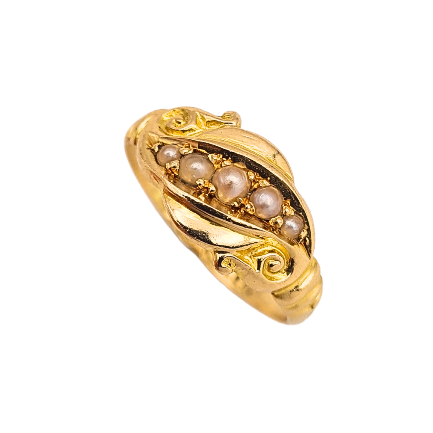Antique 18ct Gold Five Pearl Pinky Ring UK G US 3¼ Circa 1900