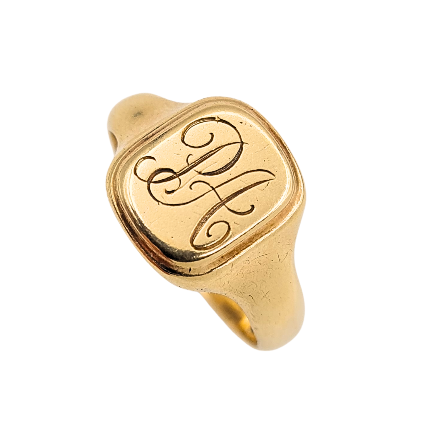 9ct Solid Gold Engraved Signet Ring, Size  UK V US 10 1/2