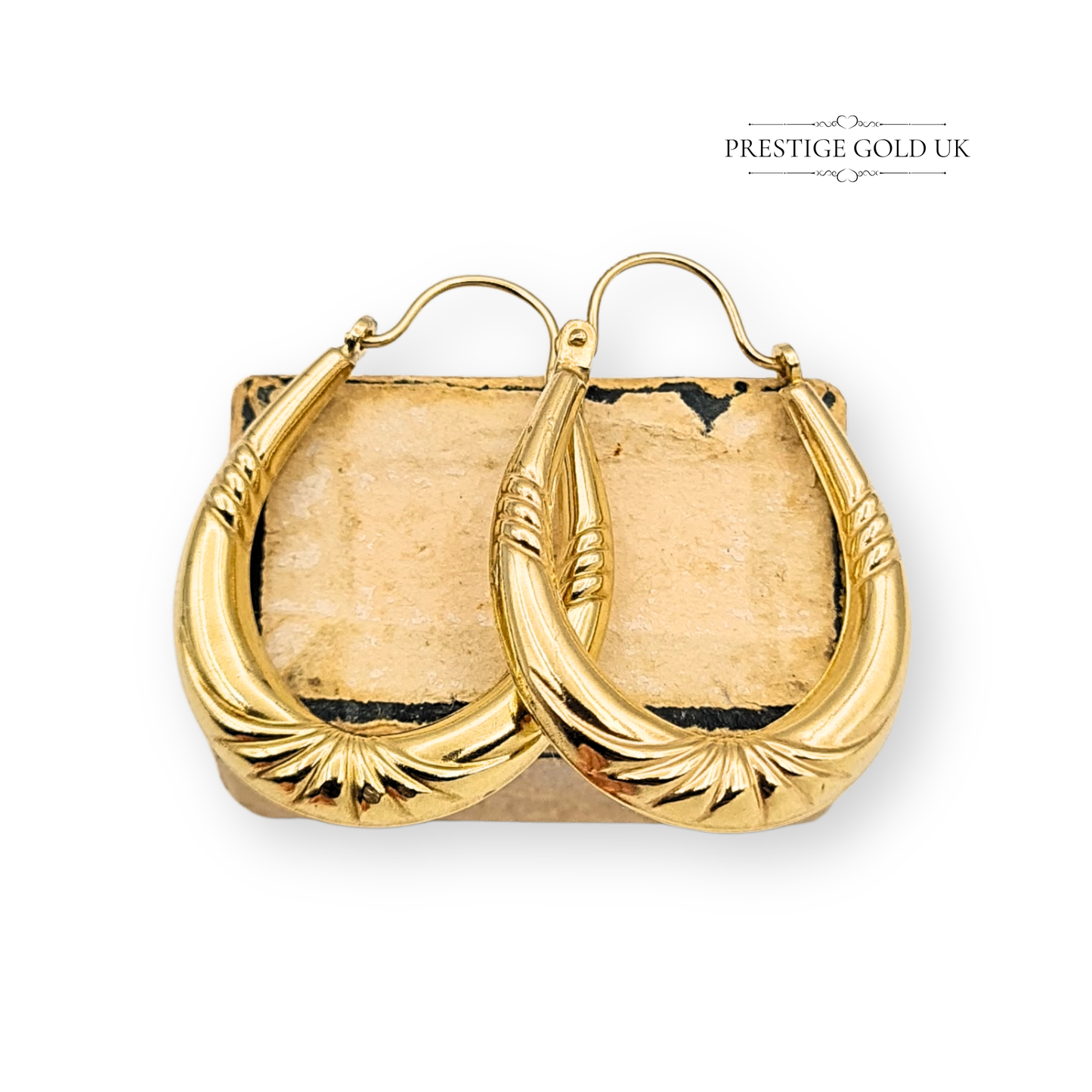 9ct Gold Vintage Oval Creole Hoop Earrings With Flip Top Fasteners