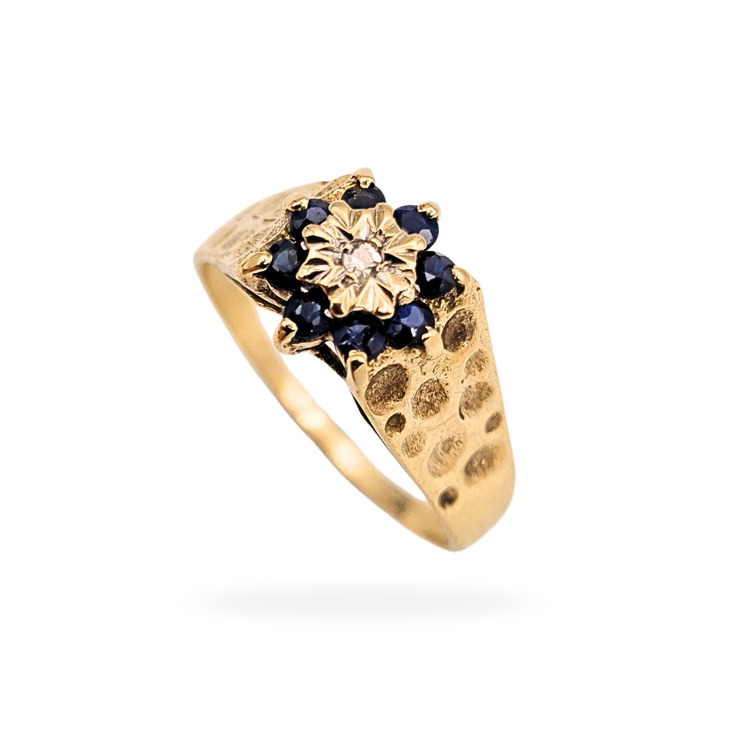 9ct Gold Diamond Sapphire Ring, UK Q US 8, London 1972