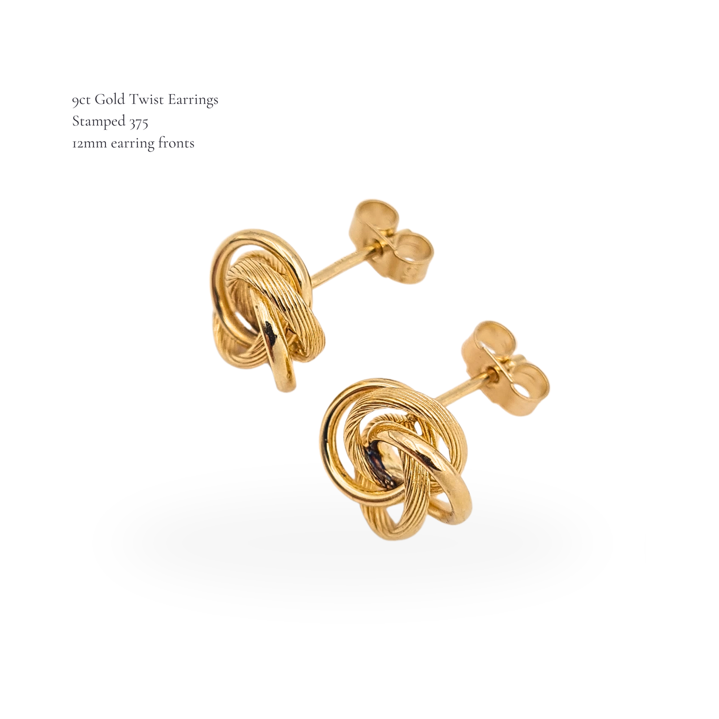Quality 9ct Gold Twist Knot Earrings Round Woolmark Design Stud Earrings