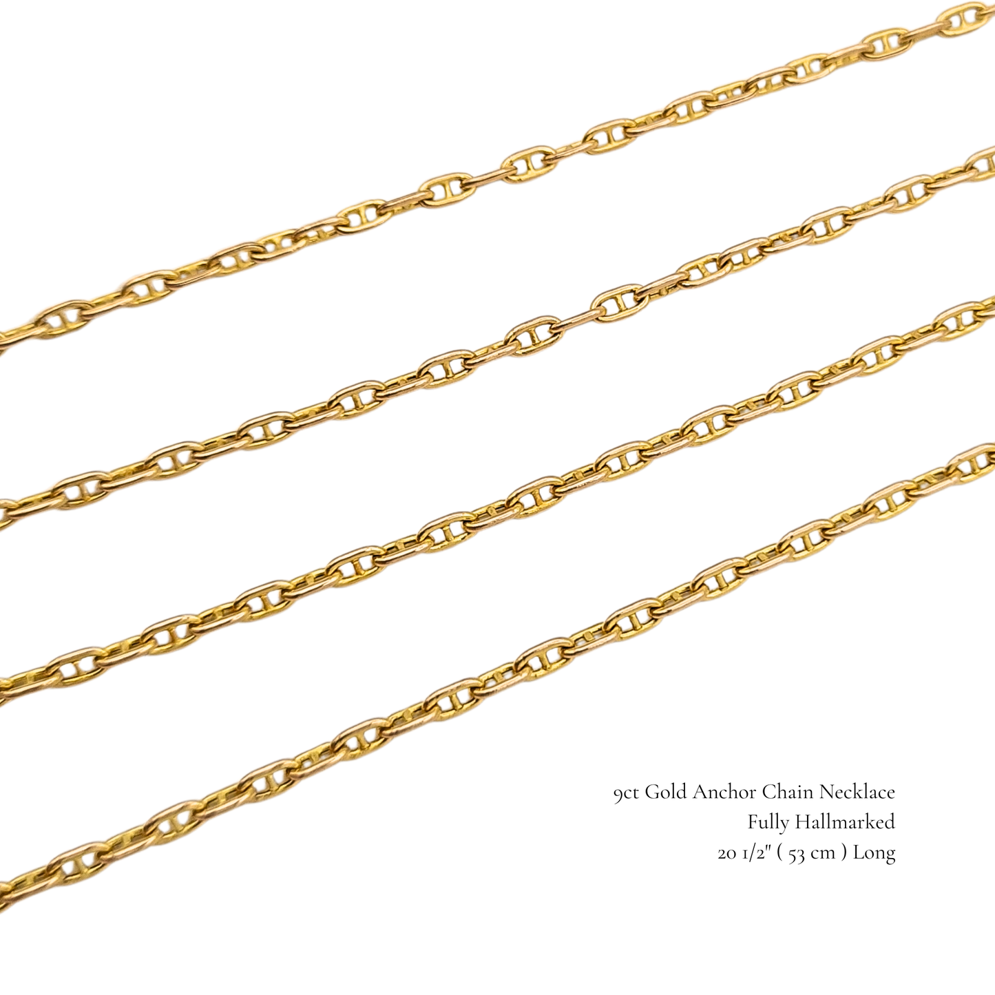 20.5 Inch 9ct Gold Anchor Chain Necklace 53cm Hallmarked