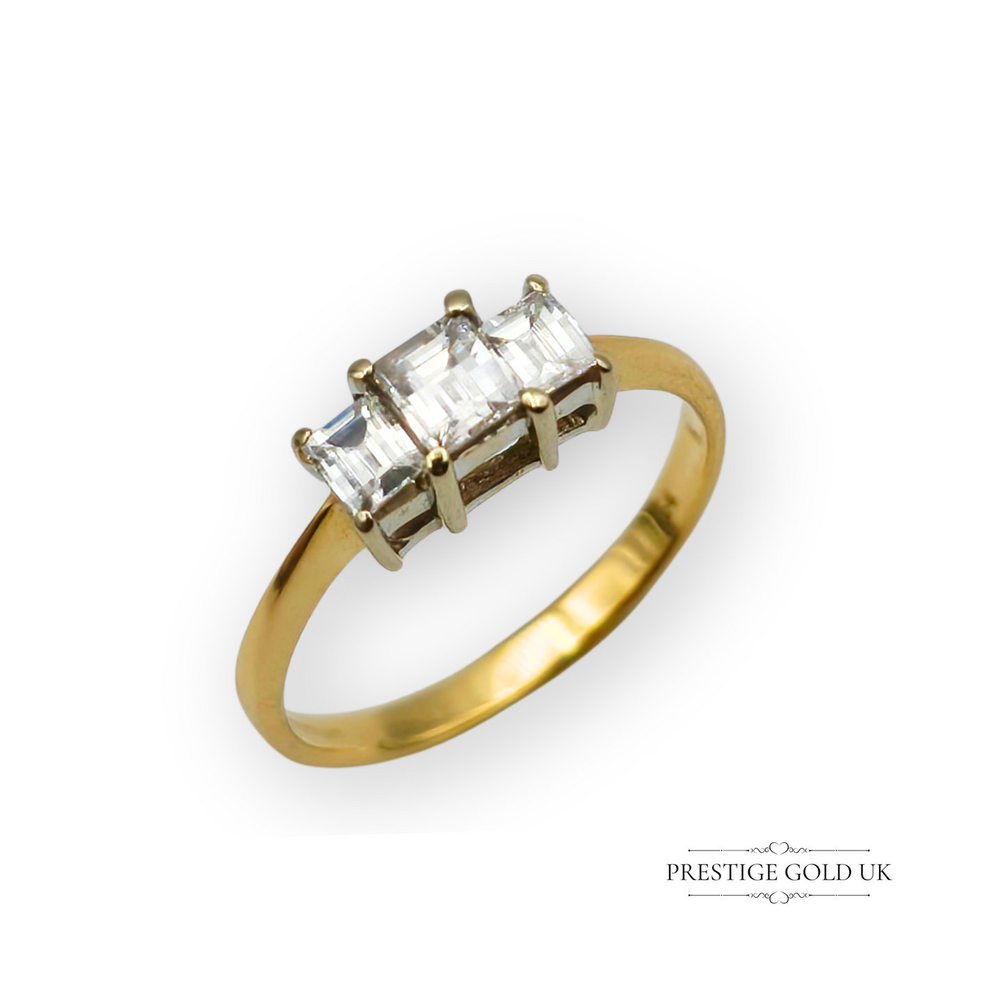 18ct Yellow Gold 3 Stone Millennium Cut Diamond Ring,  Size UK J  US 5