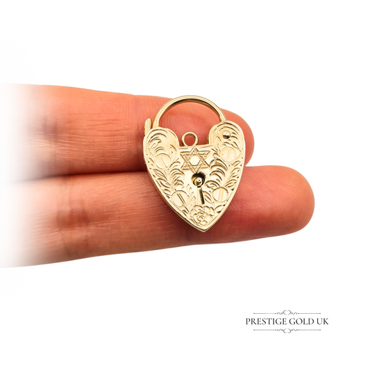 9ct Rose Gold Star of David Hand Engraved Floral Heart Padlock