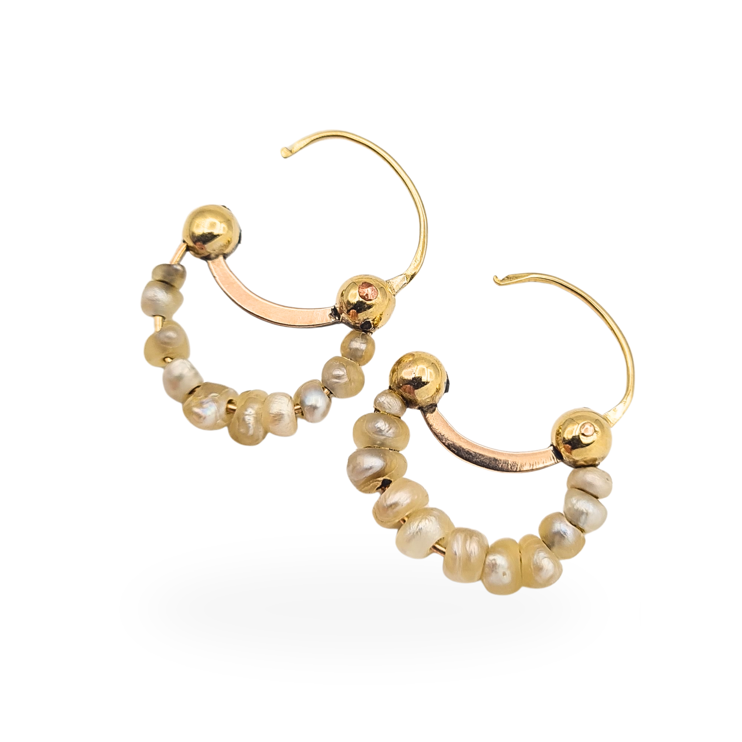 Rustic 14ct Gold Pearl Hoop Earrings Handmade Freshwater Pearls