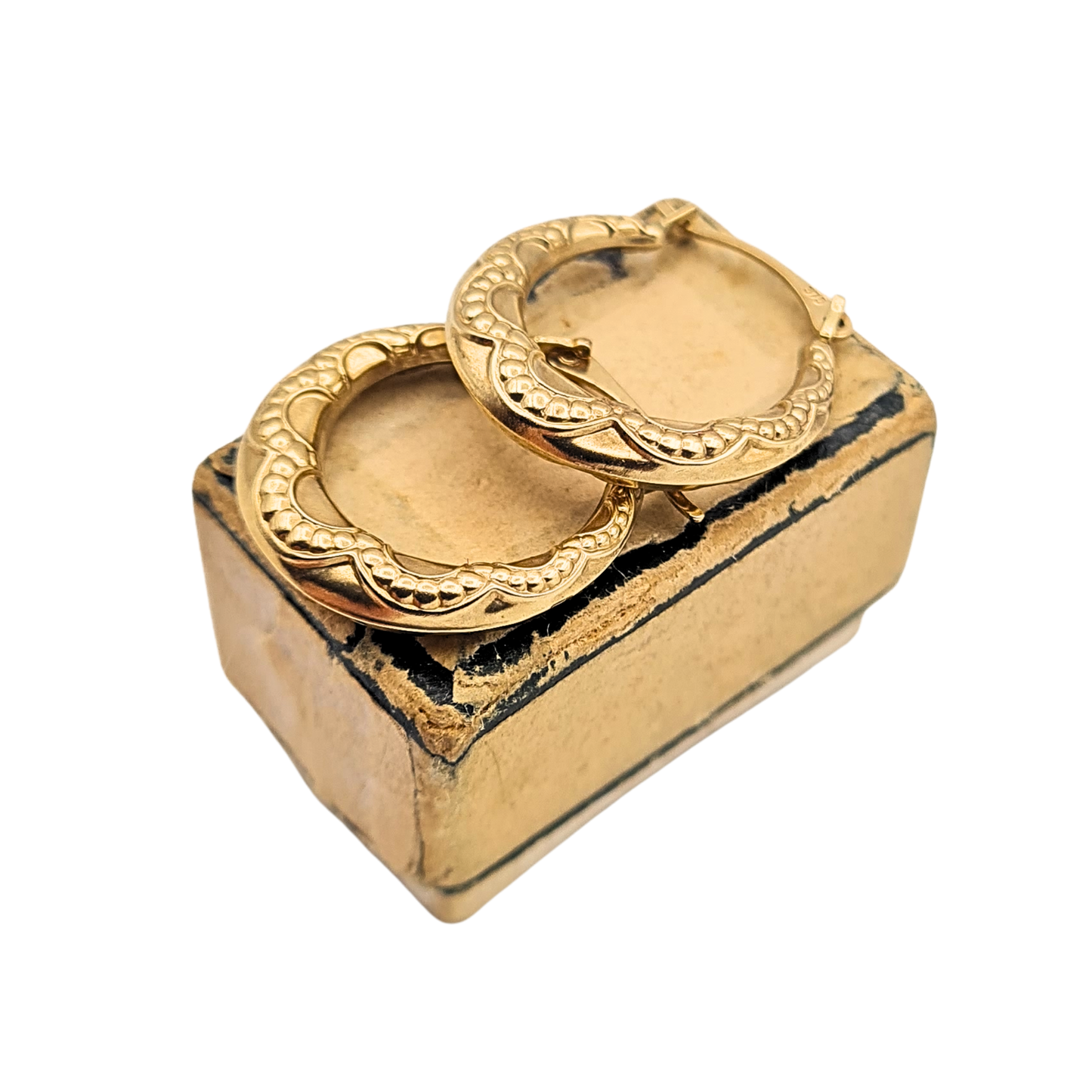 9ct Gold Small Textured Patterned Creole Hoop Earrings, Hinged closure