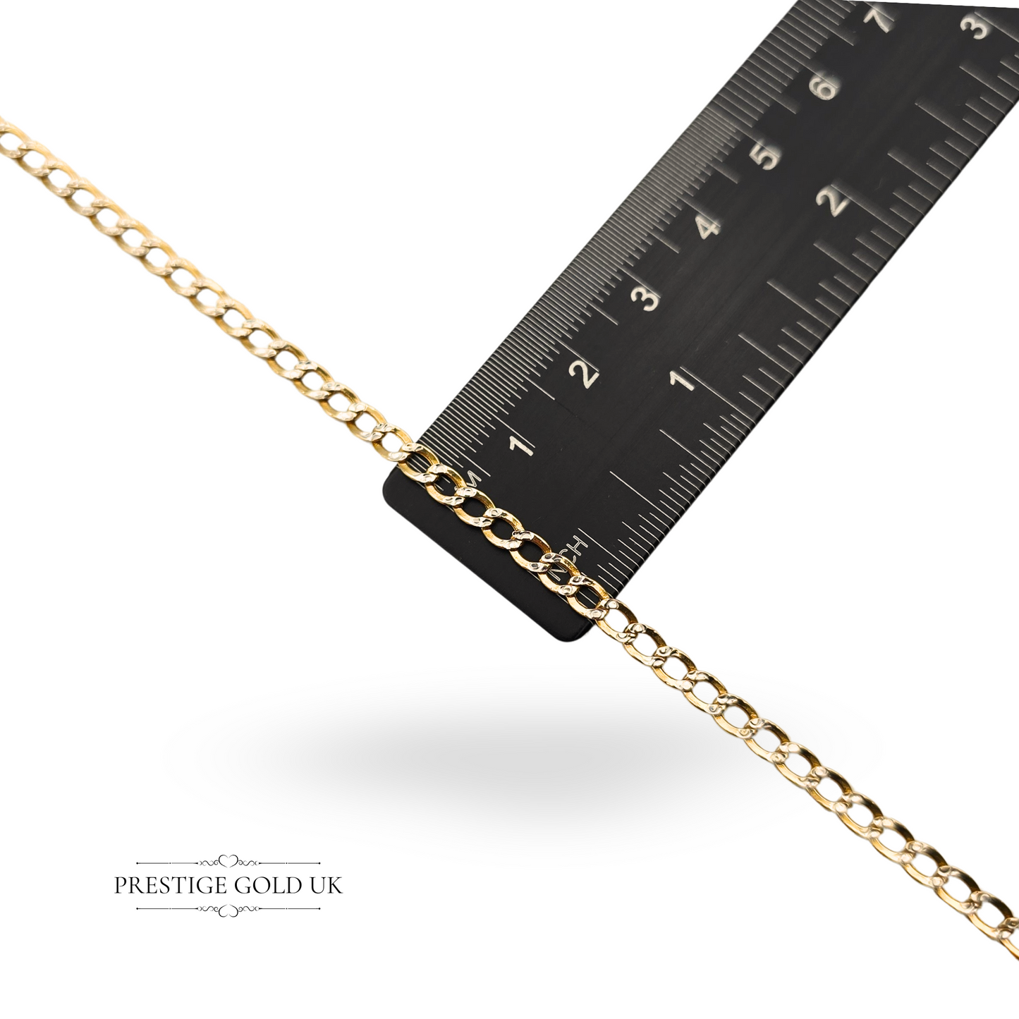 10ct Gold Bi-Curb Chain Necklace, 24 Inch Long, 3mm Wide, Two Tone