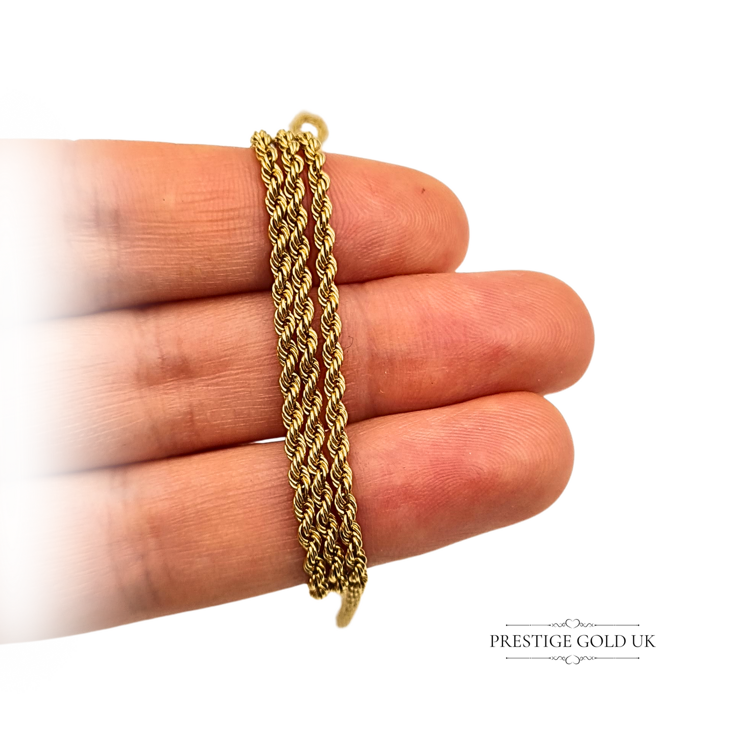 Lightweight 18ct Gold Rope Chain Twist Necklace, 20" Long Hollow Design