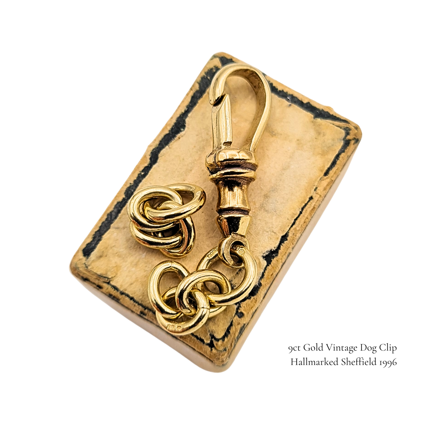 9ct Yellow Gold Albert Dog Clip, Sheffield 1996 Hallmark, Vintage Chain