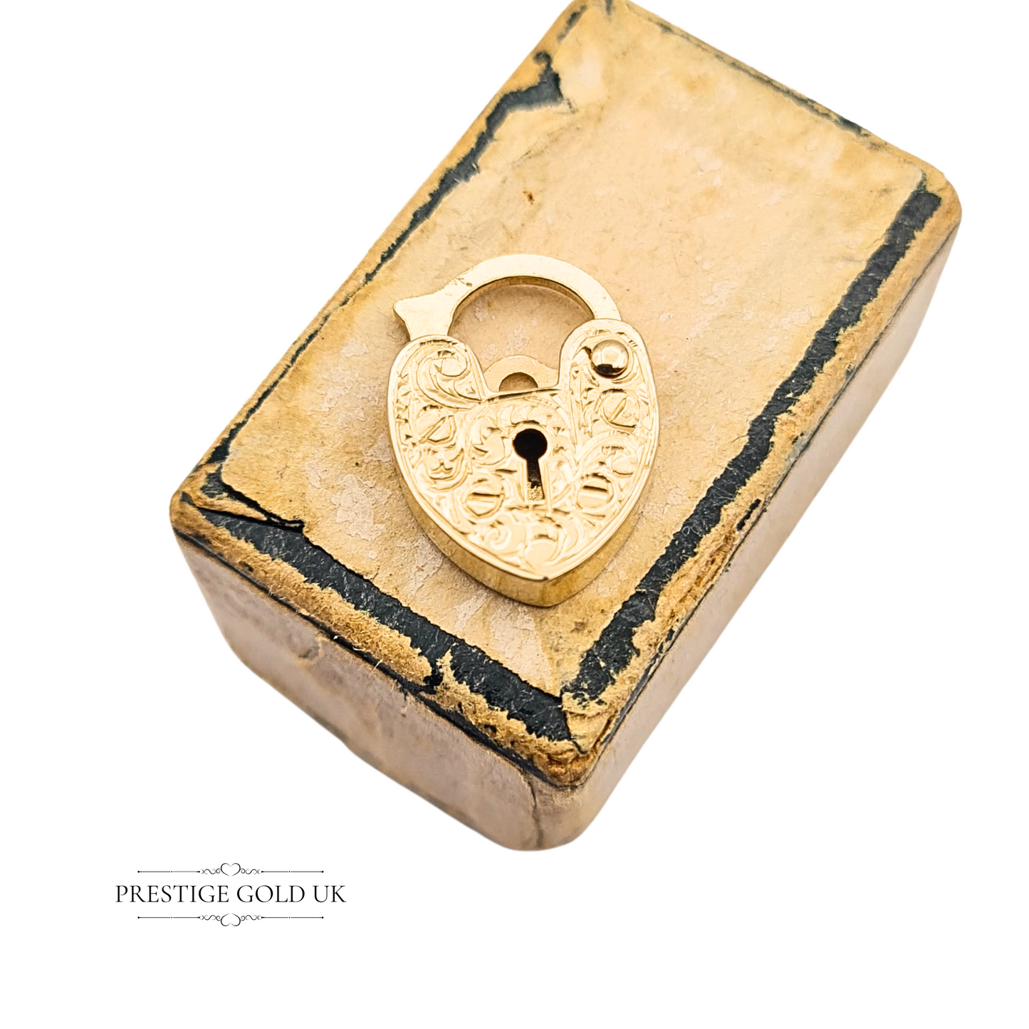 Tiny 9ct Gold Opening Heart Padlock Charm, Hand Engraved Floral Design 1985