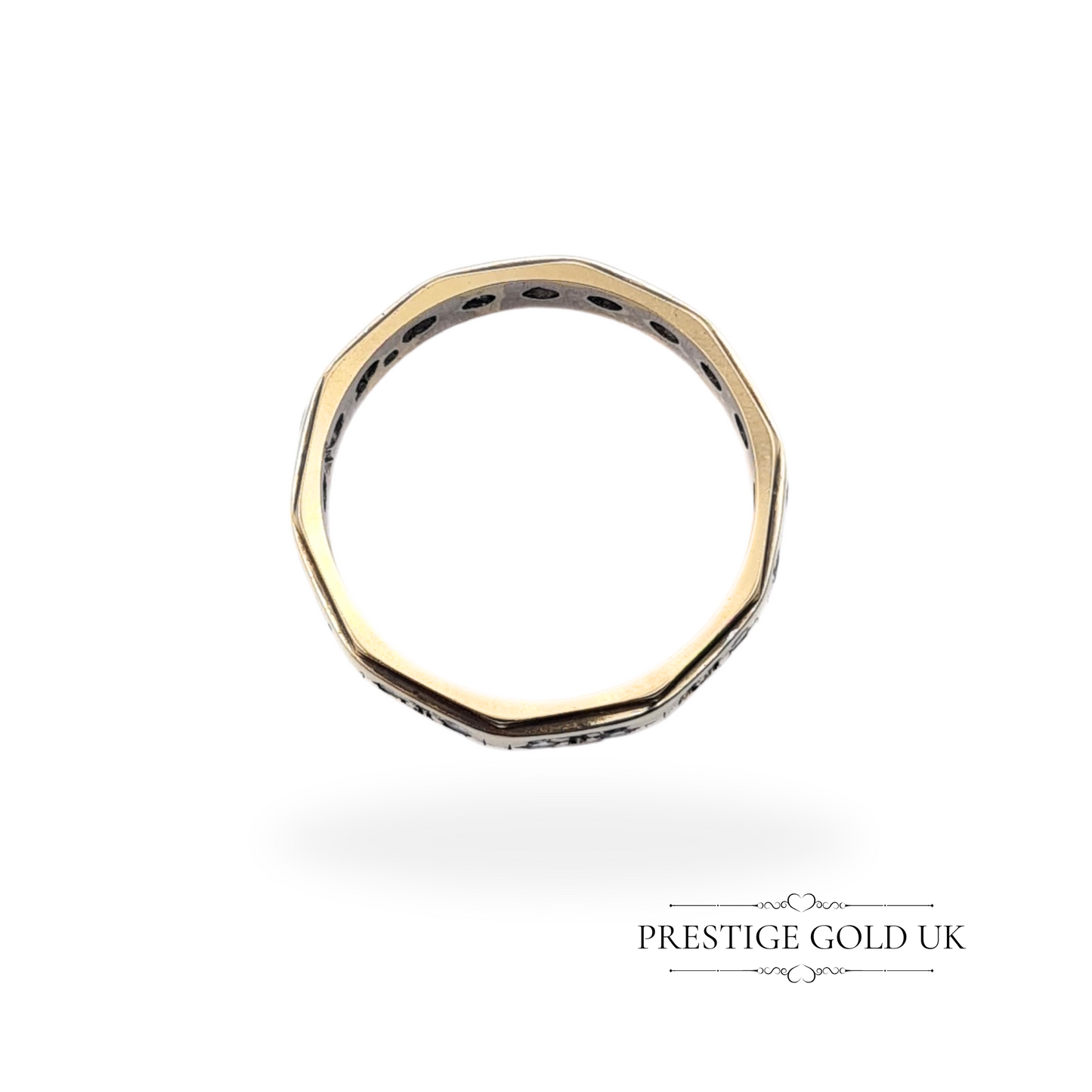 Vintage 9ct White & Yellow Gold Octagonal Spinel Ring, Eternity Band, UK L 1/2 US 6 1/4 Euro 52, Unique Vintage Gold Ring