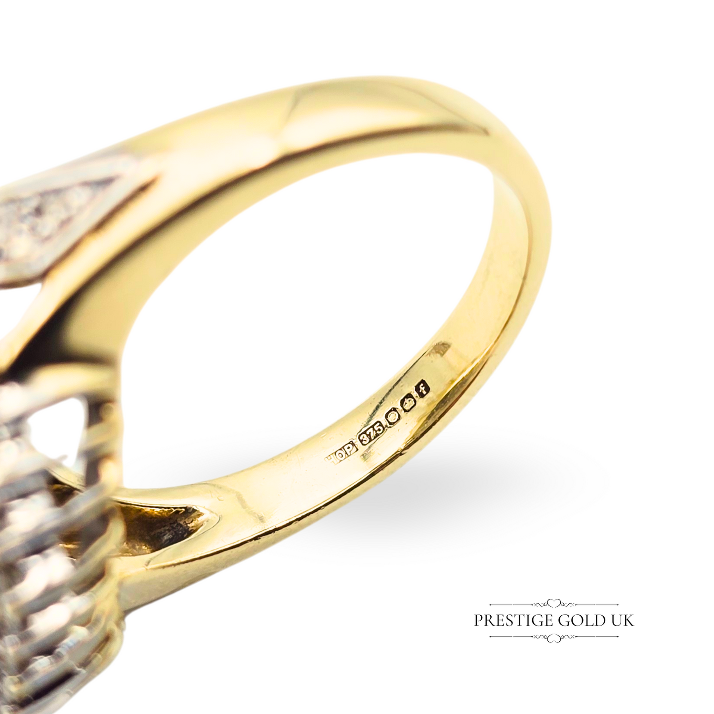9ct Gold Huge Diamond Cluster Ring, Fully Hallmarked, UK Size P US 7 1/2