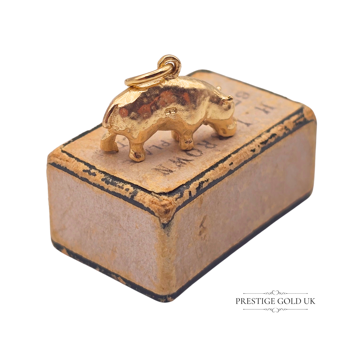 9ct Gold Hippo Charm Pendant, Solid 9k Gold, Small Realistic Hippopotamus