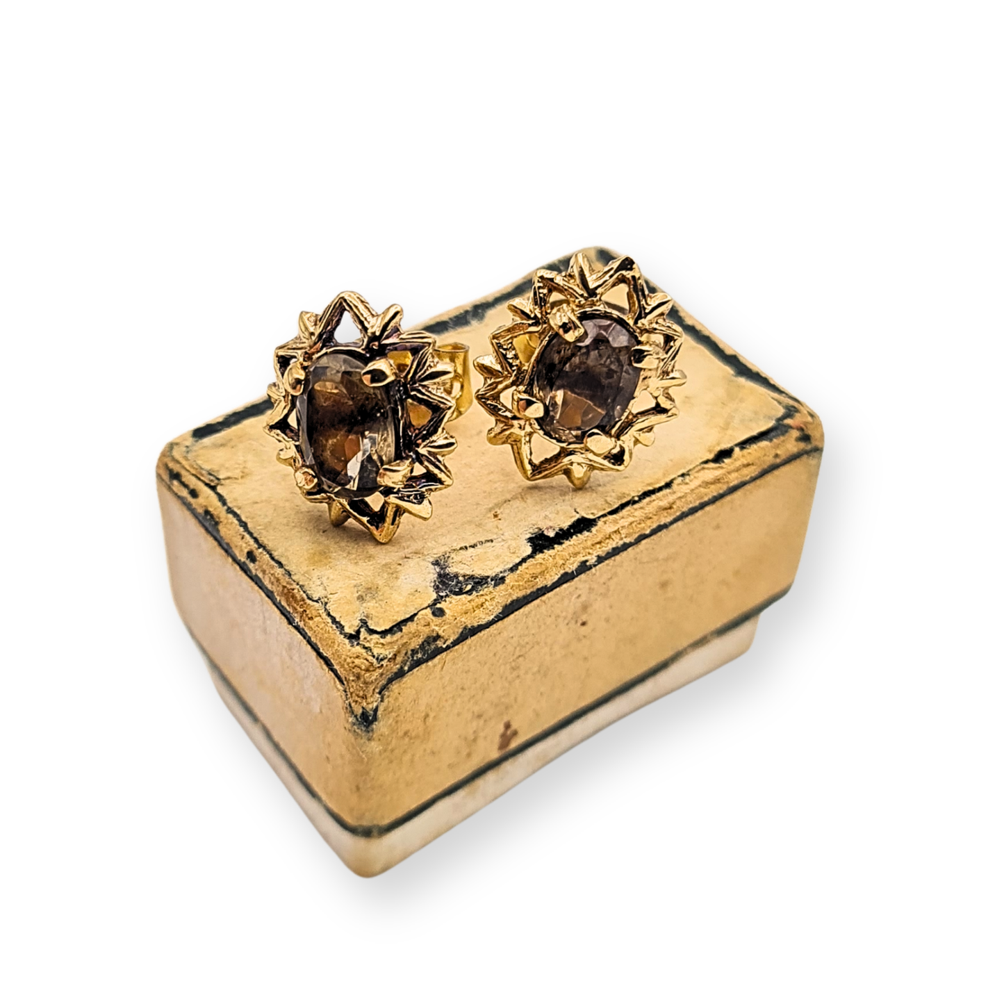 9ct Gold Smoky Quartz Stud Earrings, Oval Gold Earrings