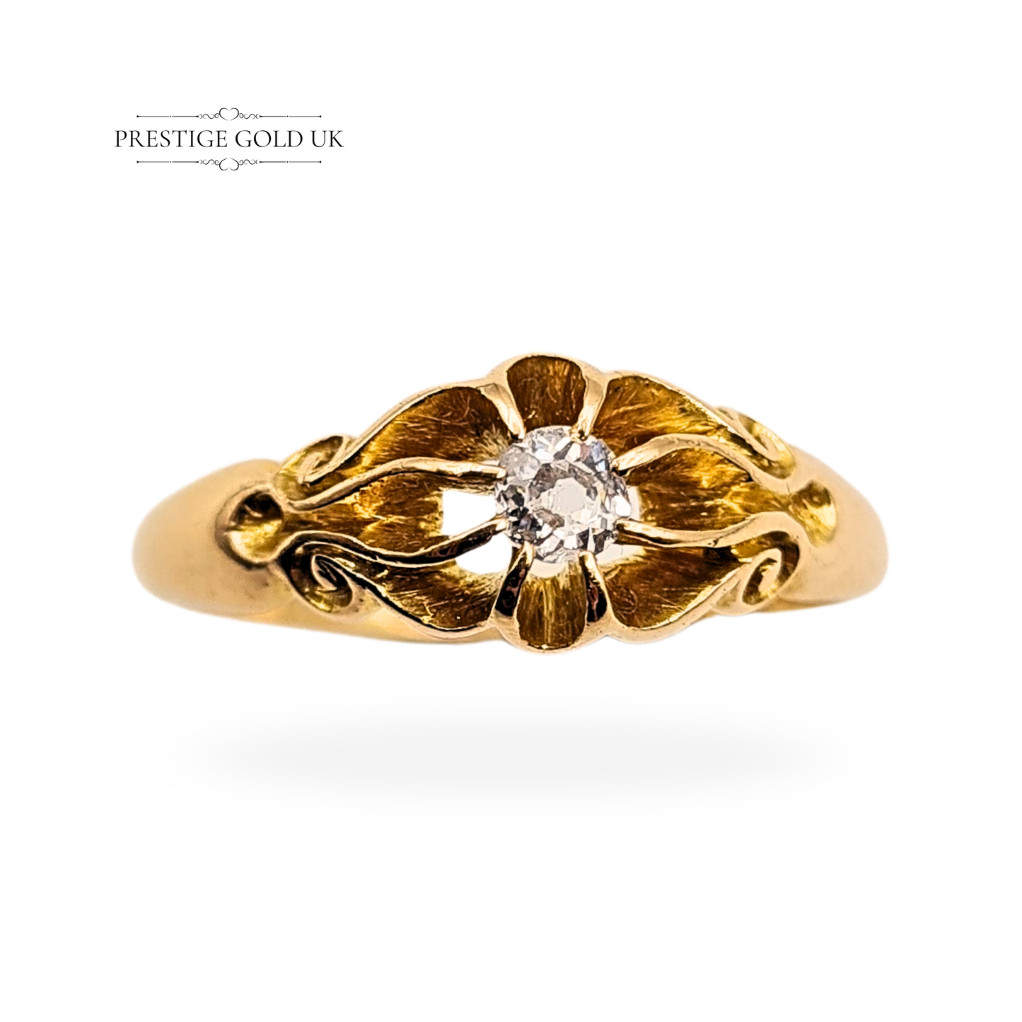 18ct Antique Gold Victorian Diamond Solitaire Ring, Size  UK P / US 7 1/2