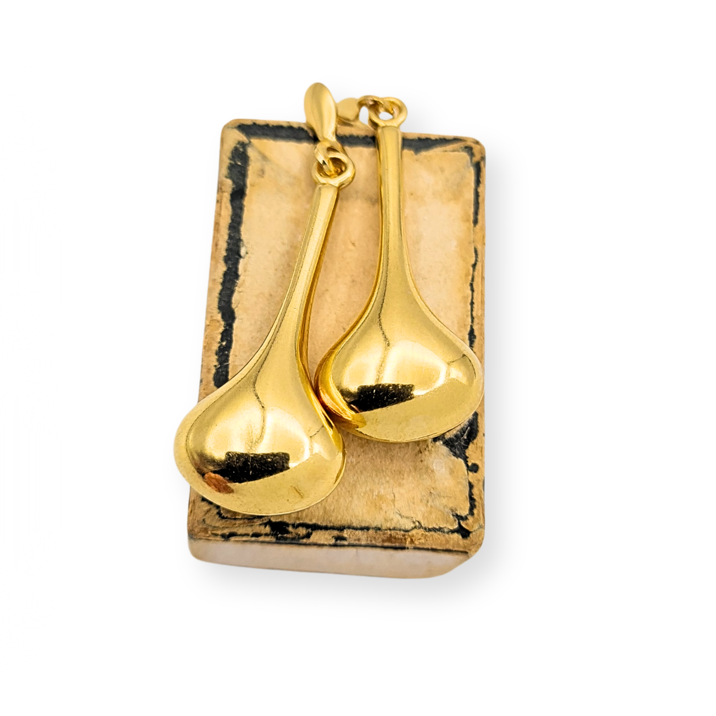 18ct Long Gold Teardrop Earrings, Hallmarked Vintage 30mm Drop