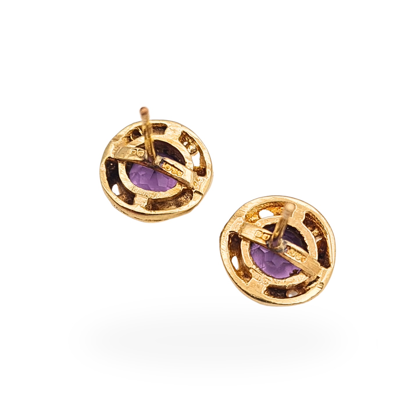 9ct Gold Amethyst Stud Earrings Birmingham 1975 Butterfly Backs