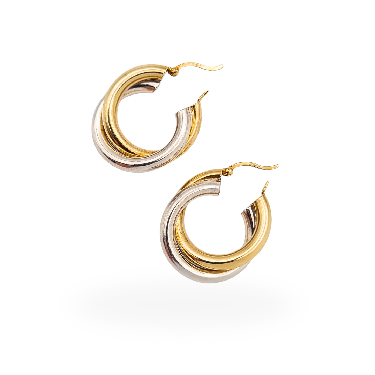 Large 9ct Gold Two Tone Creole Hoop Earrings Chunky Twist Gold Hallmarked