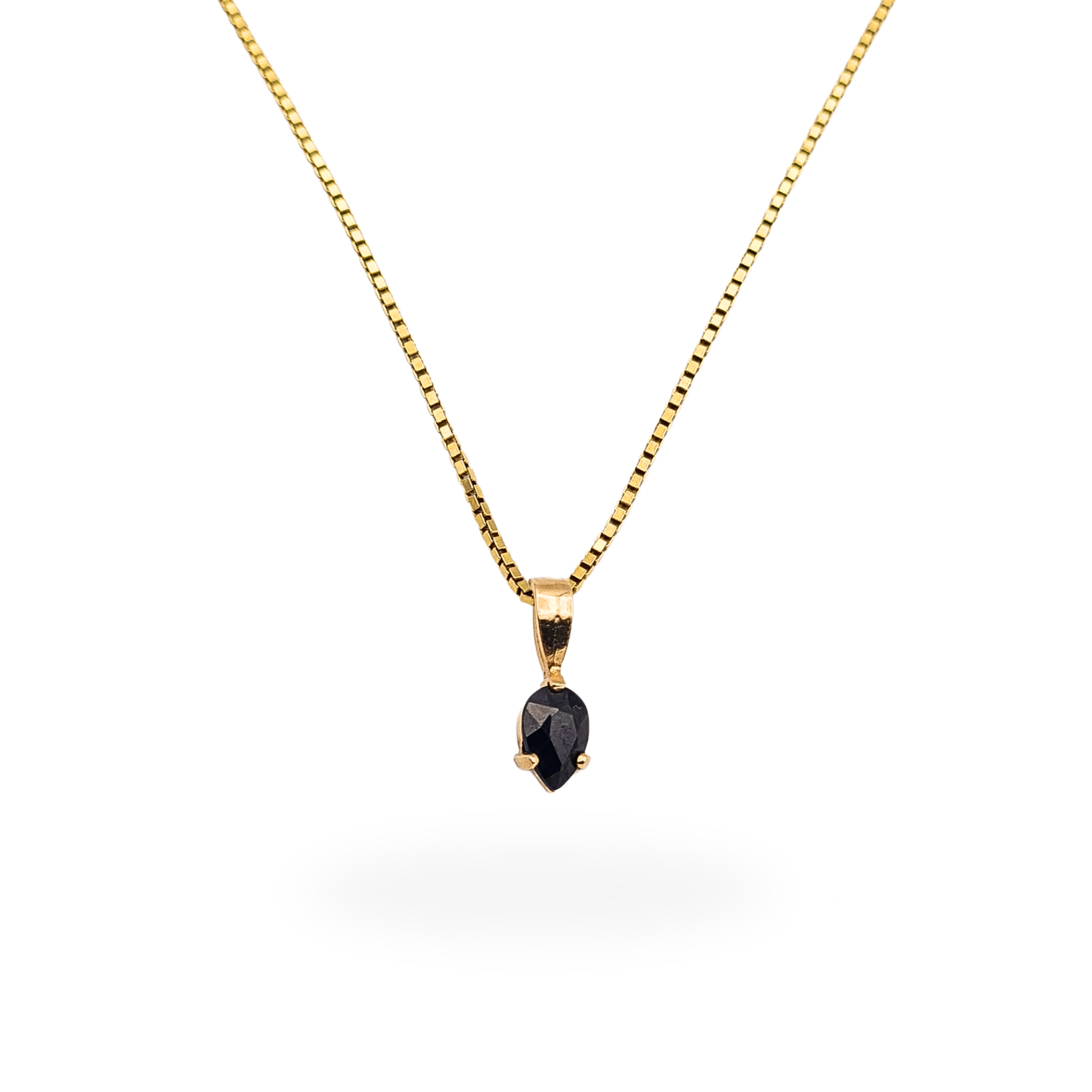 16" 9ct Gold Box Chain Necklace Blue Sapphire Pendant Hallmarked