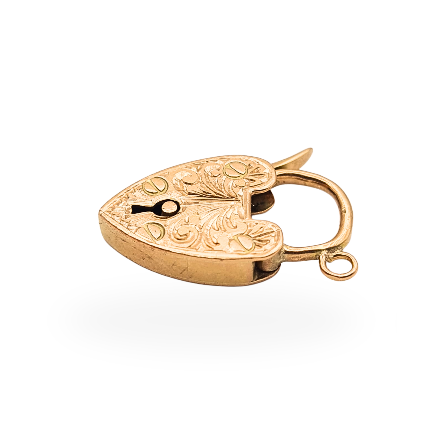 Antique 9ct Rose Gold Heart Padlock Clasp, Hand Engraved Gate Bracelet Lock