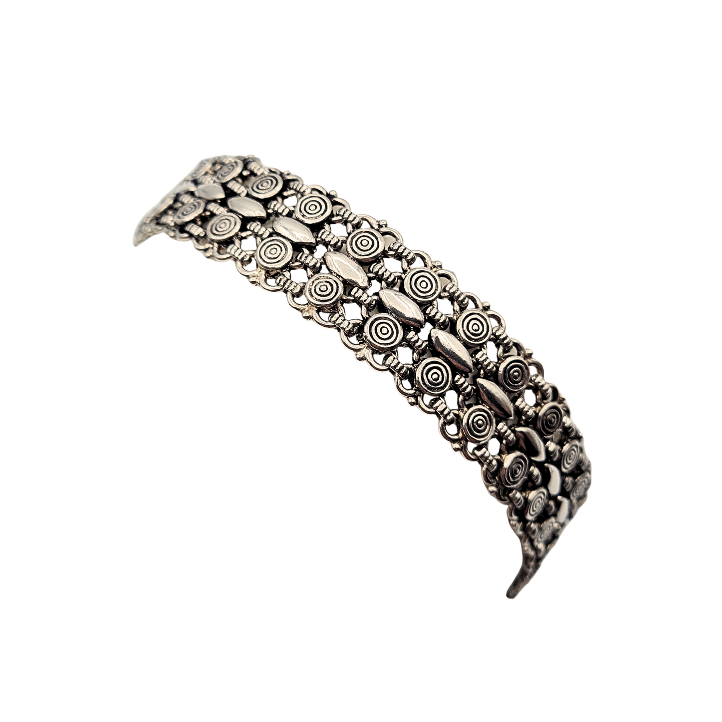 7" Long 800 Silver Wide Bracelet, Swirl Link Chunky, Unique bracelet
