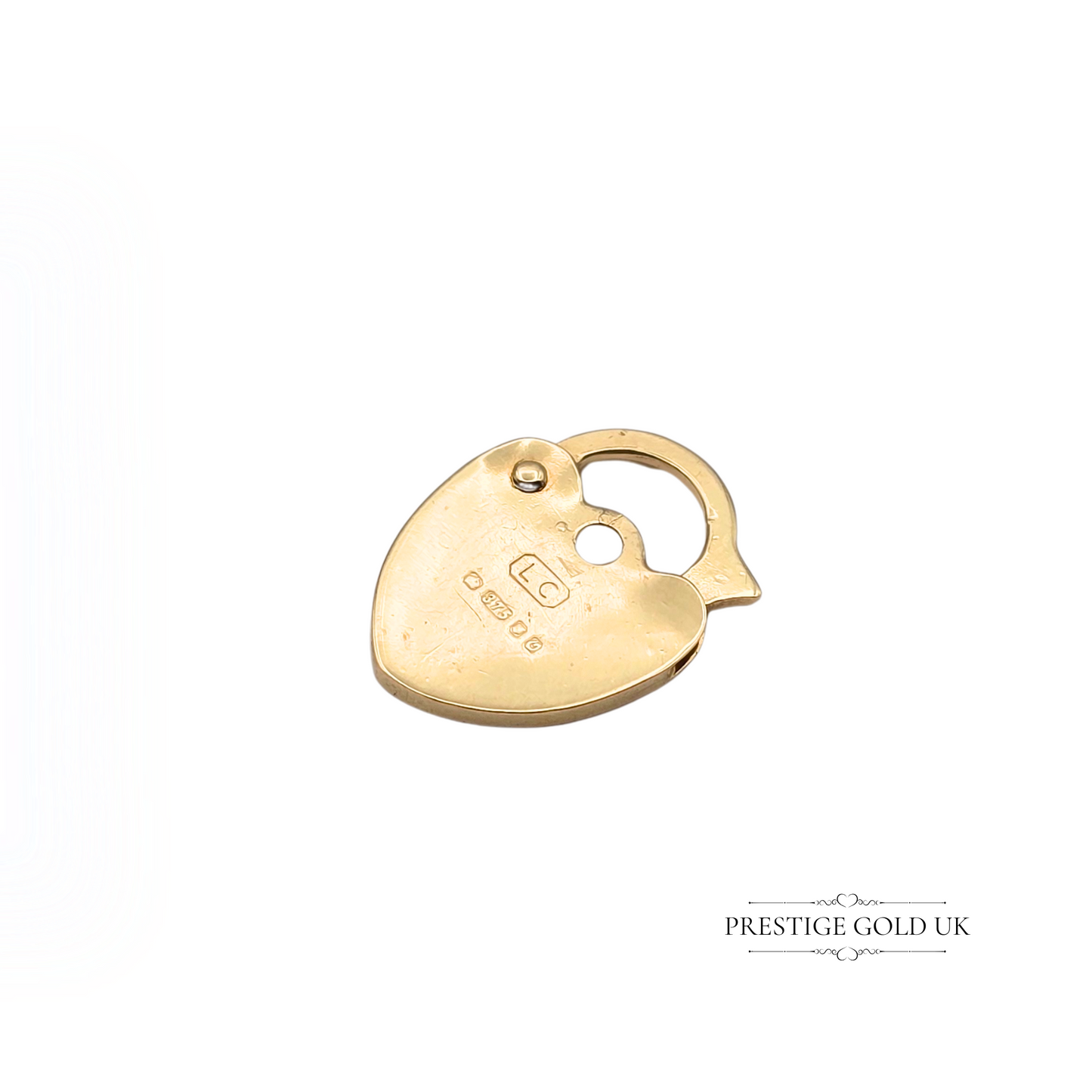 Tiny 9ct Gold Heart Padlock, Hand Engraved, Flat Design, 13mm Tall