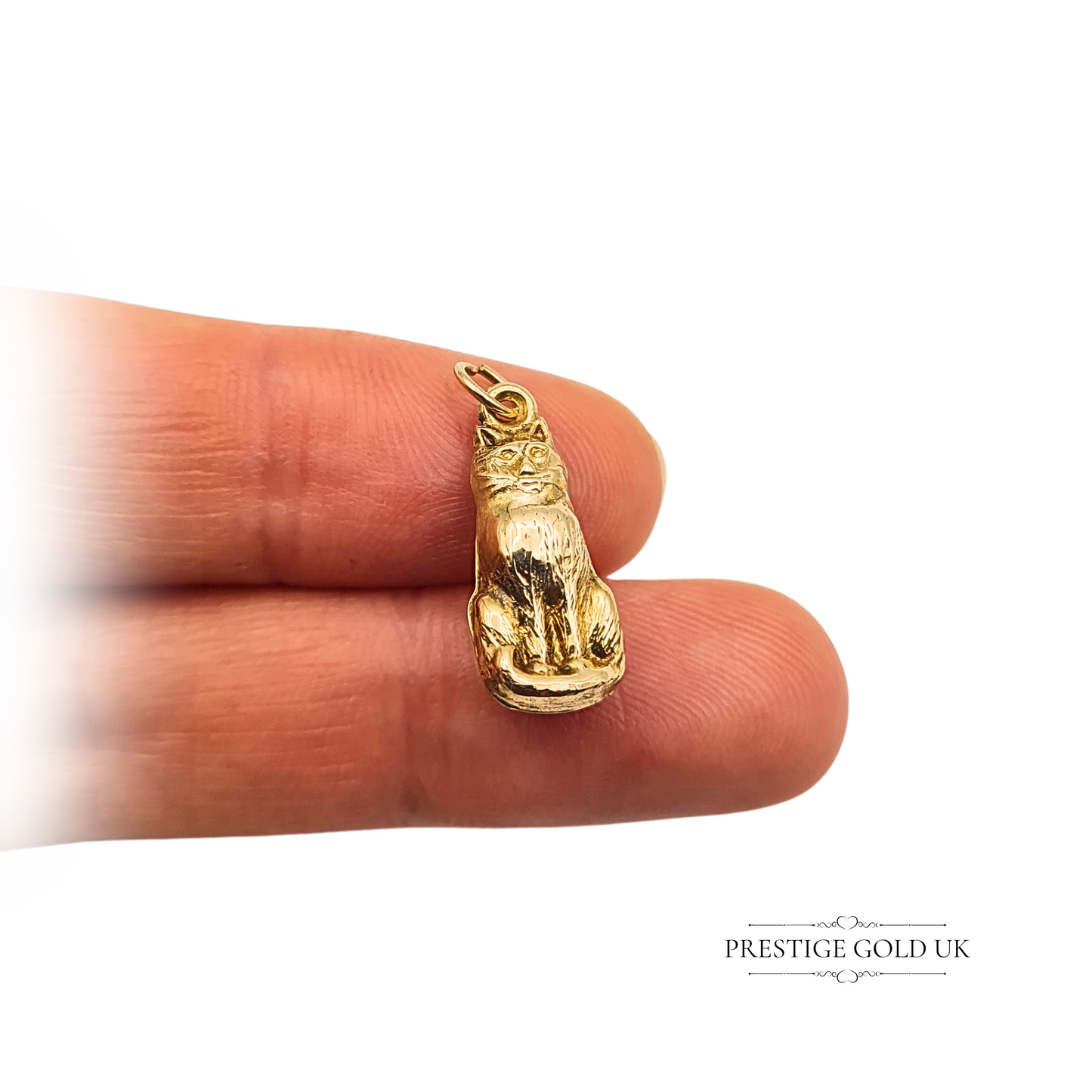 9ct Gold Small Cat Charm Pendant, Hollow Construction Lightweight Charm
