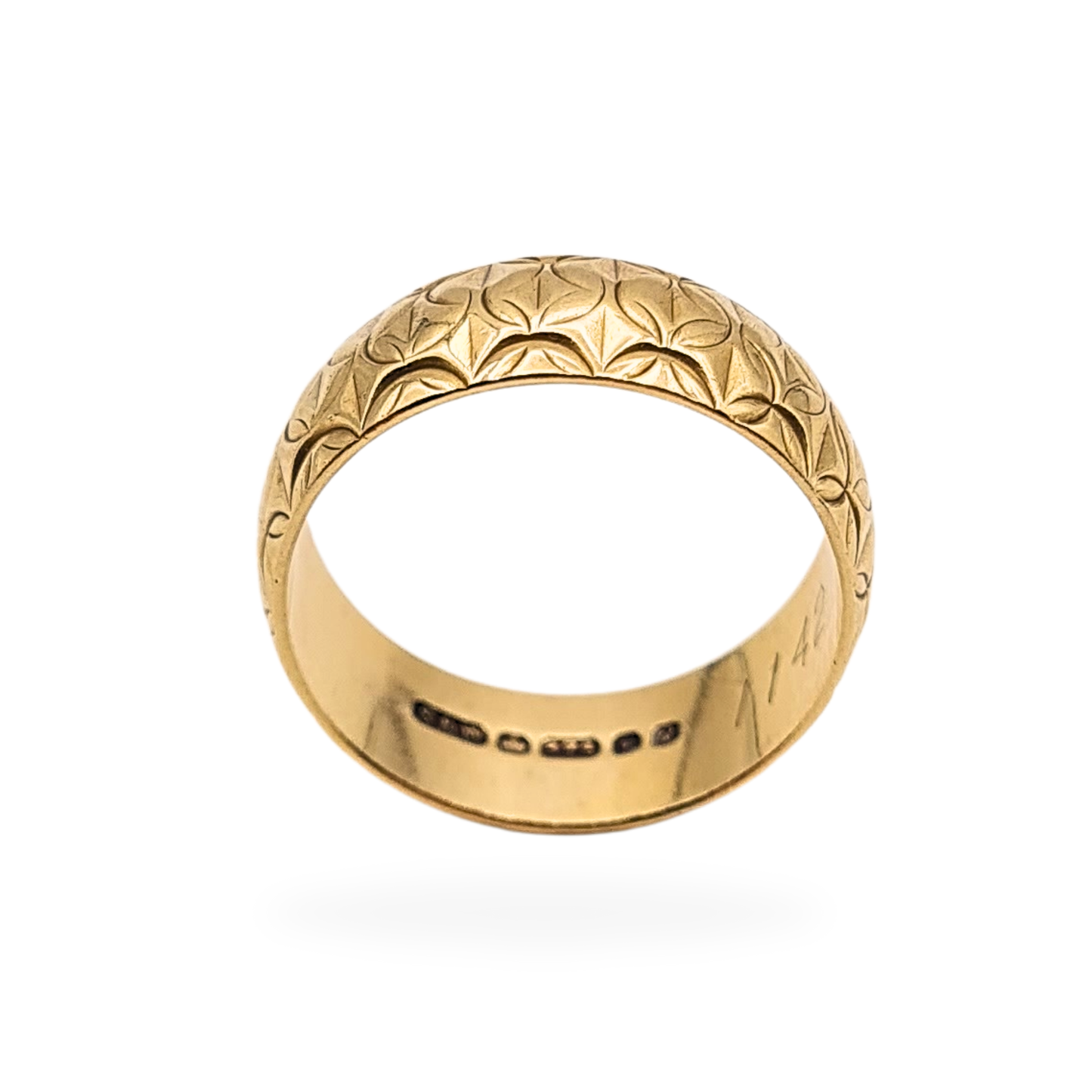 9ct Gold Engraved Band Ring, 1976 London Hallmark, Size N