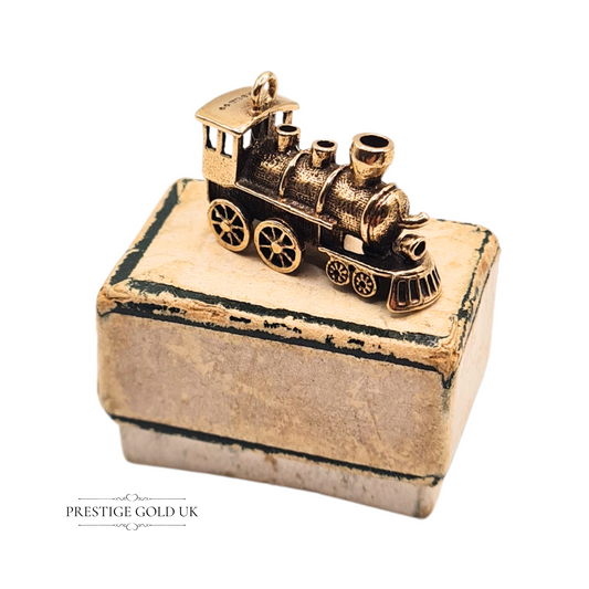 9ct Gold Train Charm Pendant Hallmarked London Moving Wheels