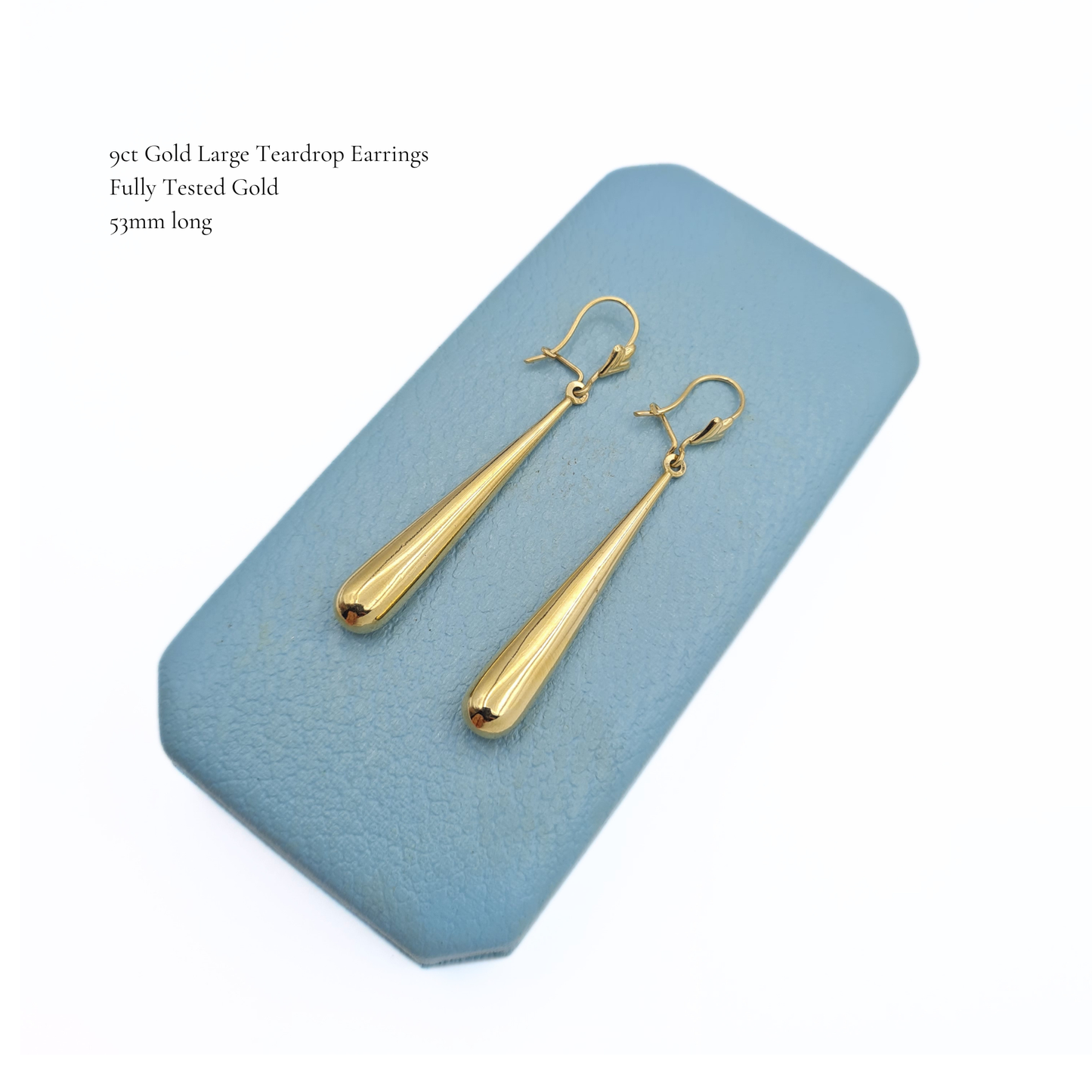 Large 9ct Gold Long Teardrop Dangle Earrings Polished Yellow Gold Drops