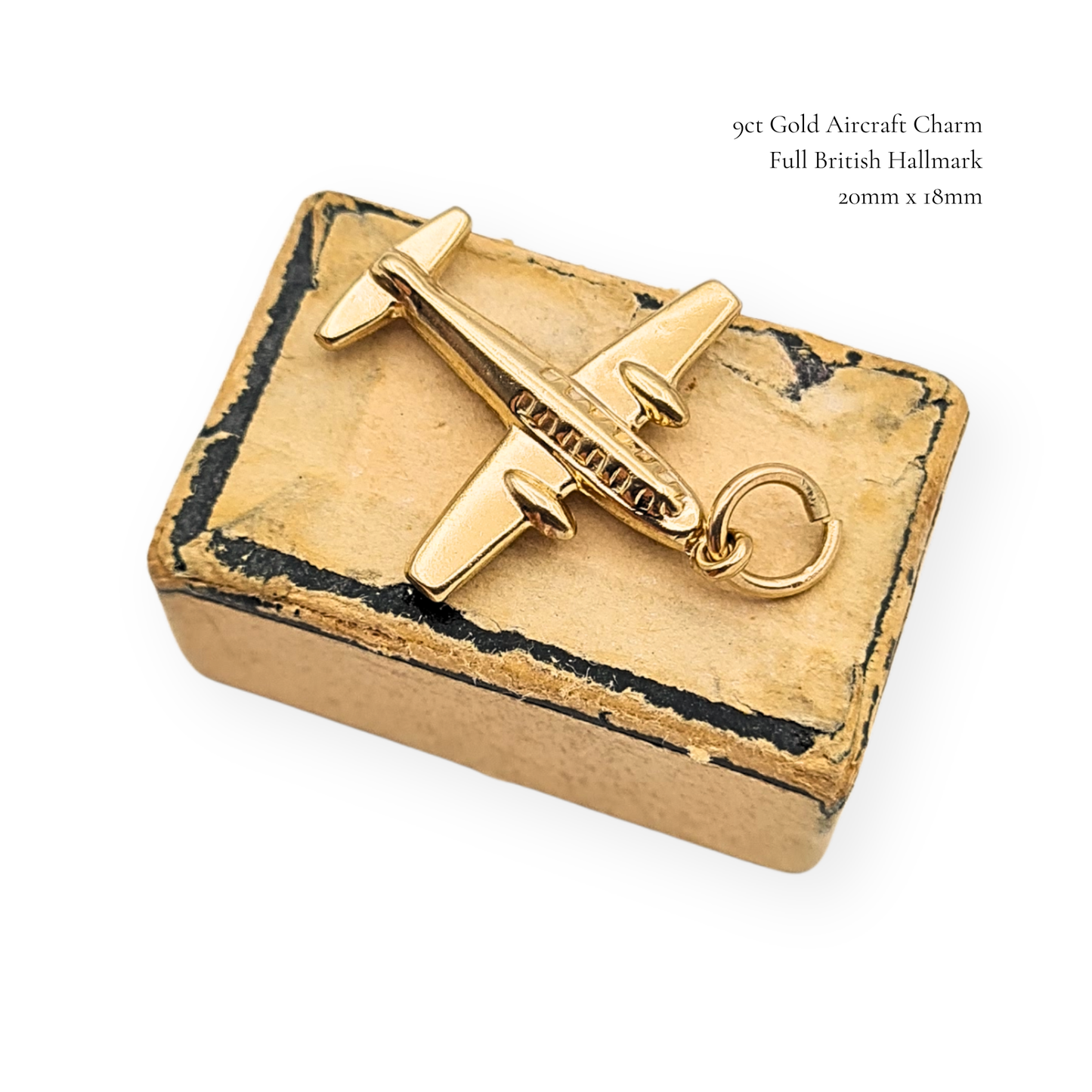 Small 9ct Gold Aircraft Charm, Fully Hallmarked, Aeroplane Pendant