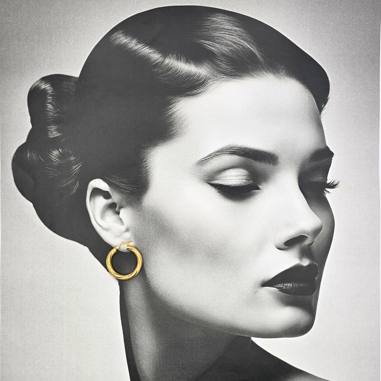 9ct Gold Large Round Flip Top Hoop Earrings, Two-Tone Textured Design