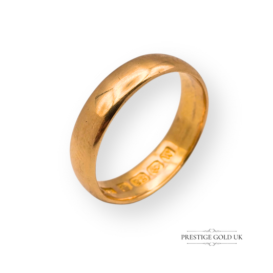 1921  - 22ct Gold Wide Wedding Band, George V Era,  L 1/2 - US 6