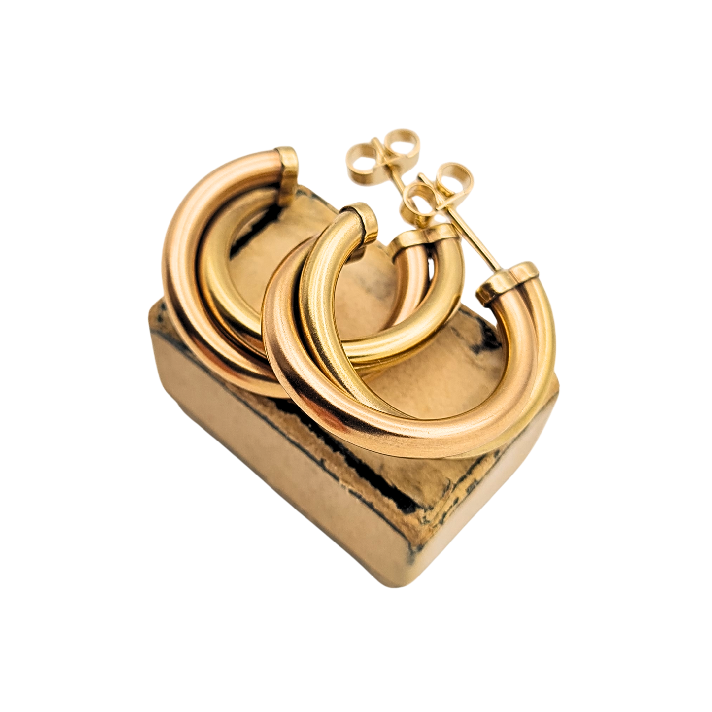Vintage 9ct gold two tone twist hoop earrings 24mm rose and yellow gold hallmarked