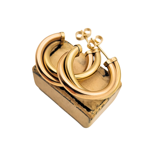 Vintage 9ct gold two tone twist hoop earrings 24mm rose and yellow gold hallmarked